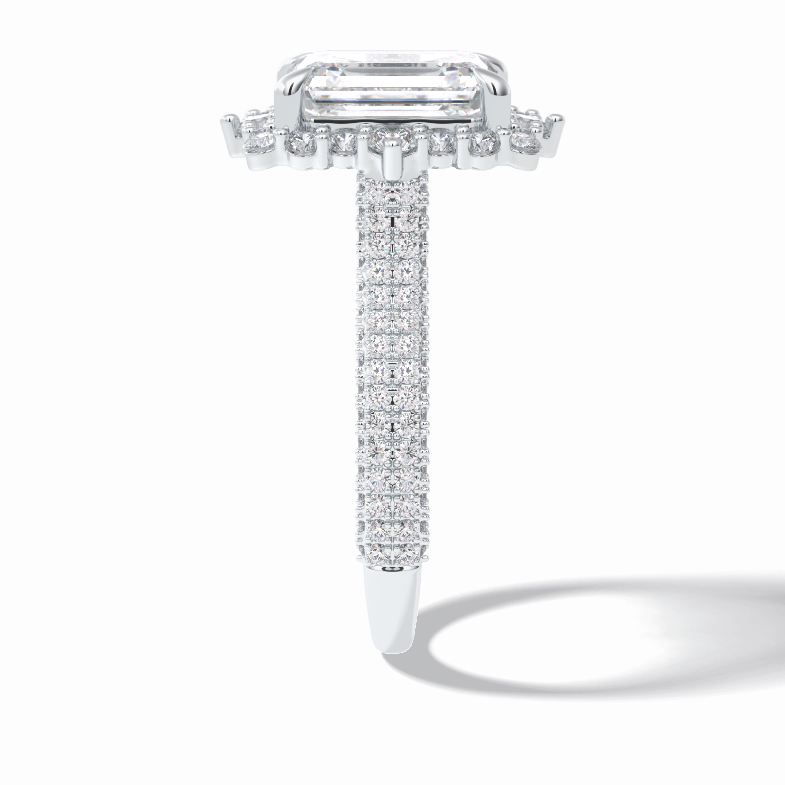 Emerald Cut Halo & Pave Lab Grown Diamond Engagement Ring