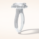 3 CT Emerald Shaped Halo & Pave Moissanite Engagement Ring