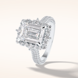 3 CT Emerald Shaped Halo & Pave Moissanite Engagement Ring