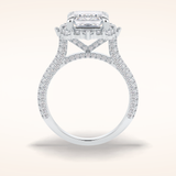 3 CT Emerald Shaped Halo & Pave Moissanite Engagement Ring