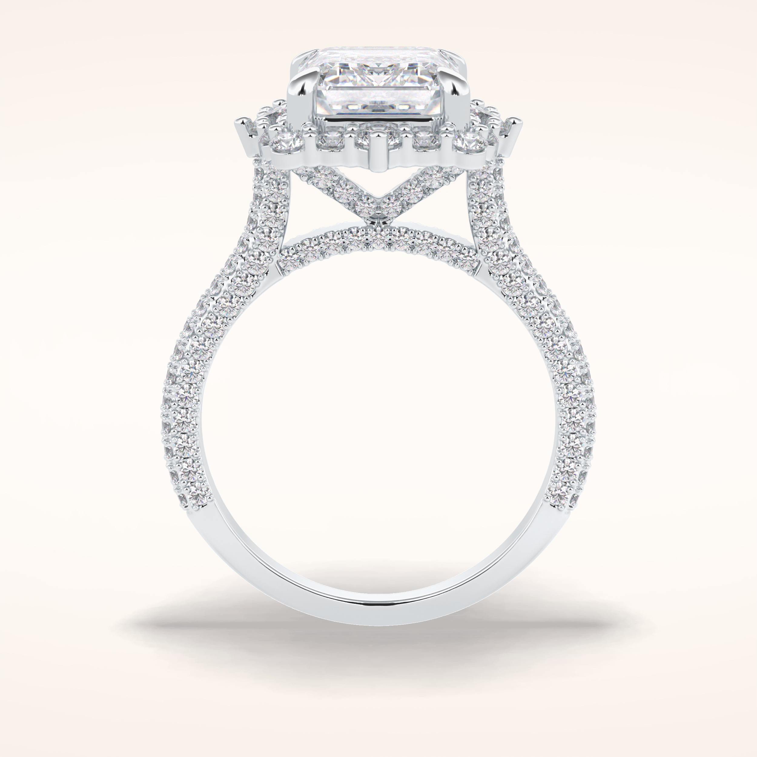3 CT Emerald Shaped Halo & Pave Moissanite Engagement Ring
