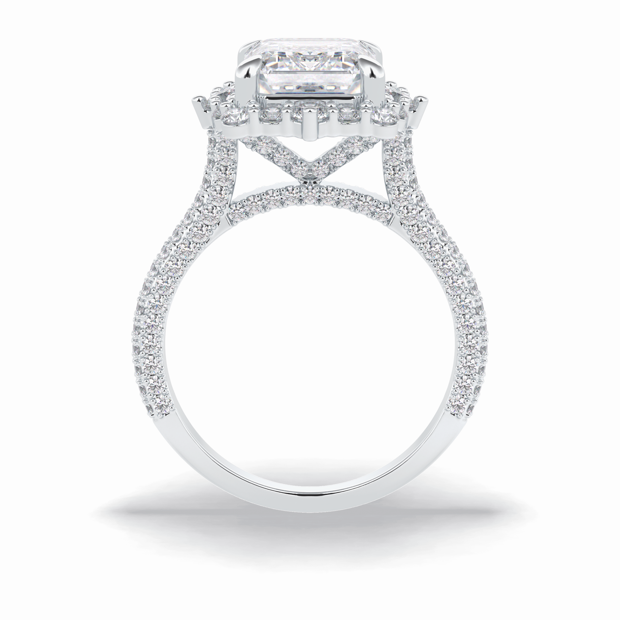 Emerald Cut Halo & Pave Lab Grown Diamond Engagement Ring