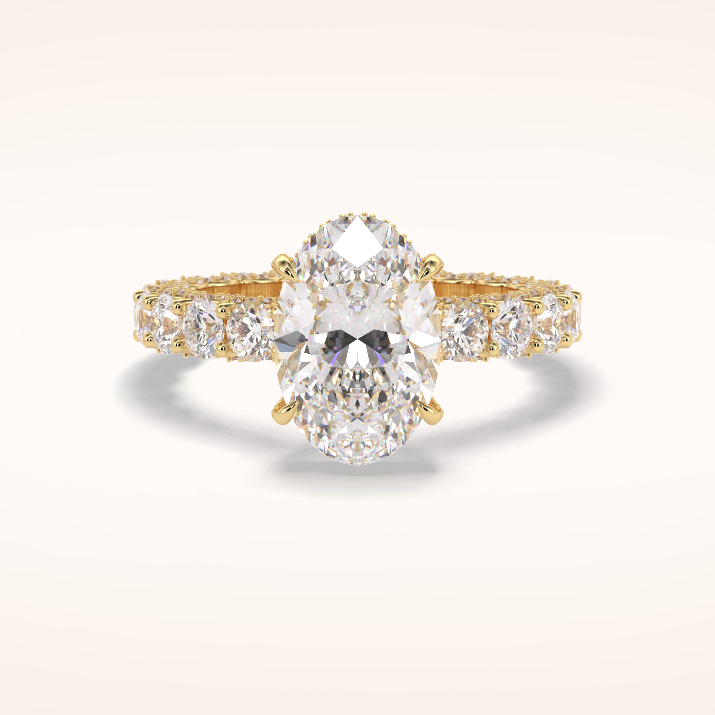 3.09 CT Oval Shaped Hidden Halo & Pave Moissanite Engagement Ring