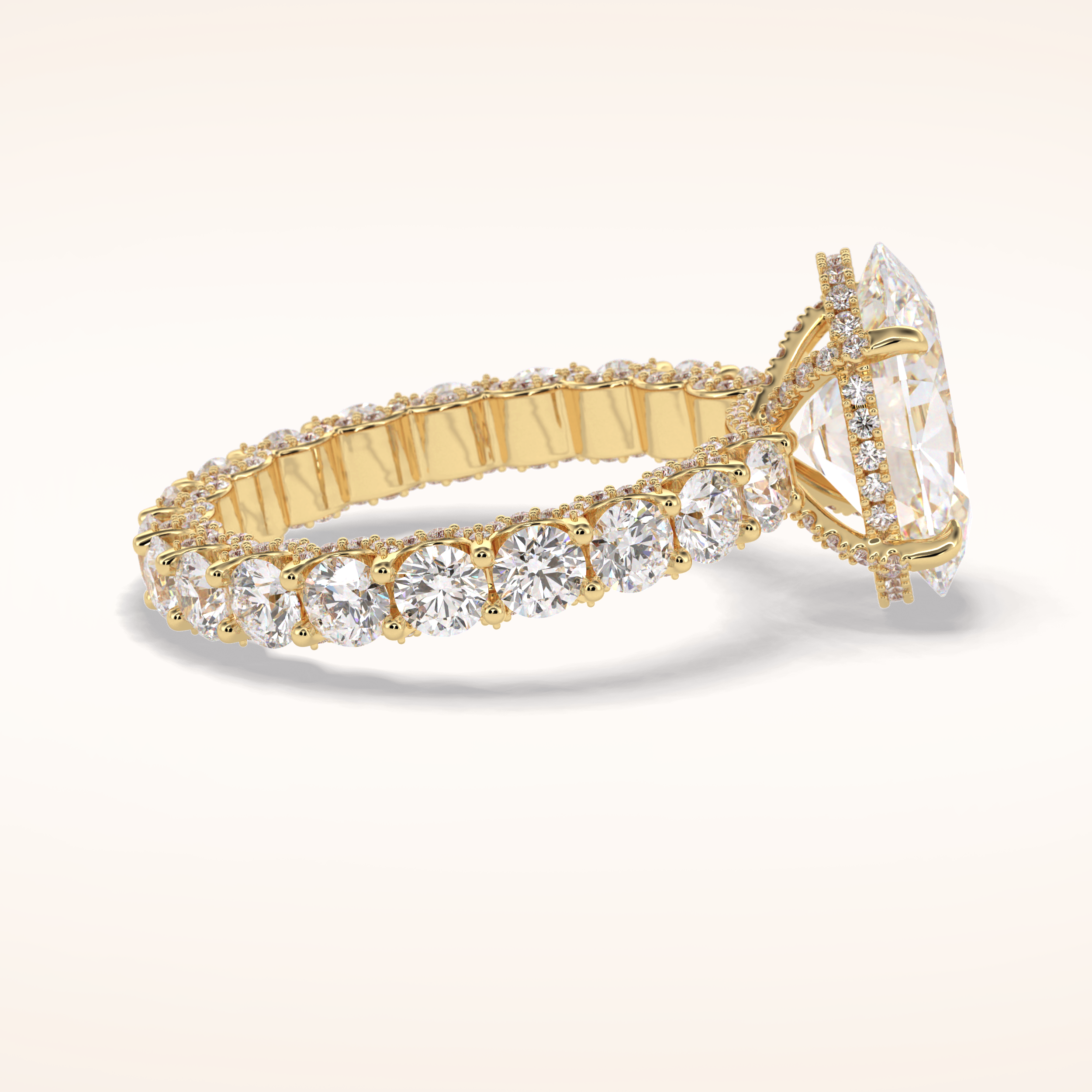 3.09 CT Oval Shaped Hidden Halo & Pave Moissanite Engagement Ring