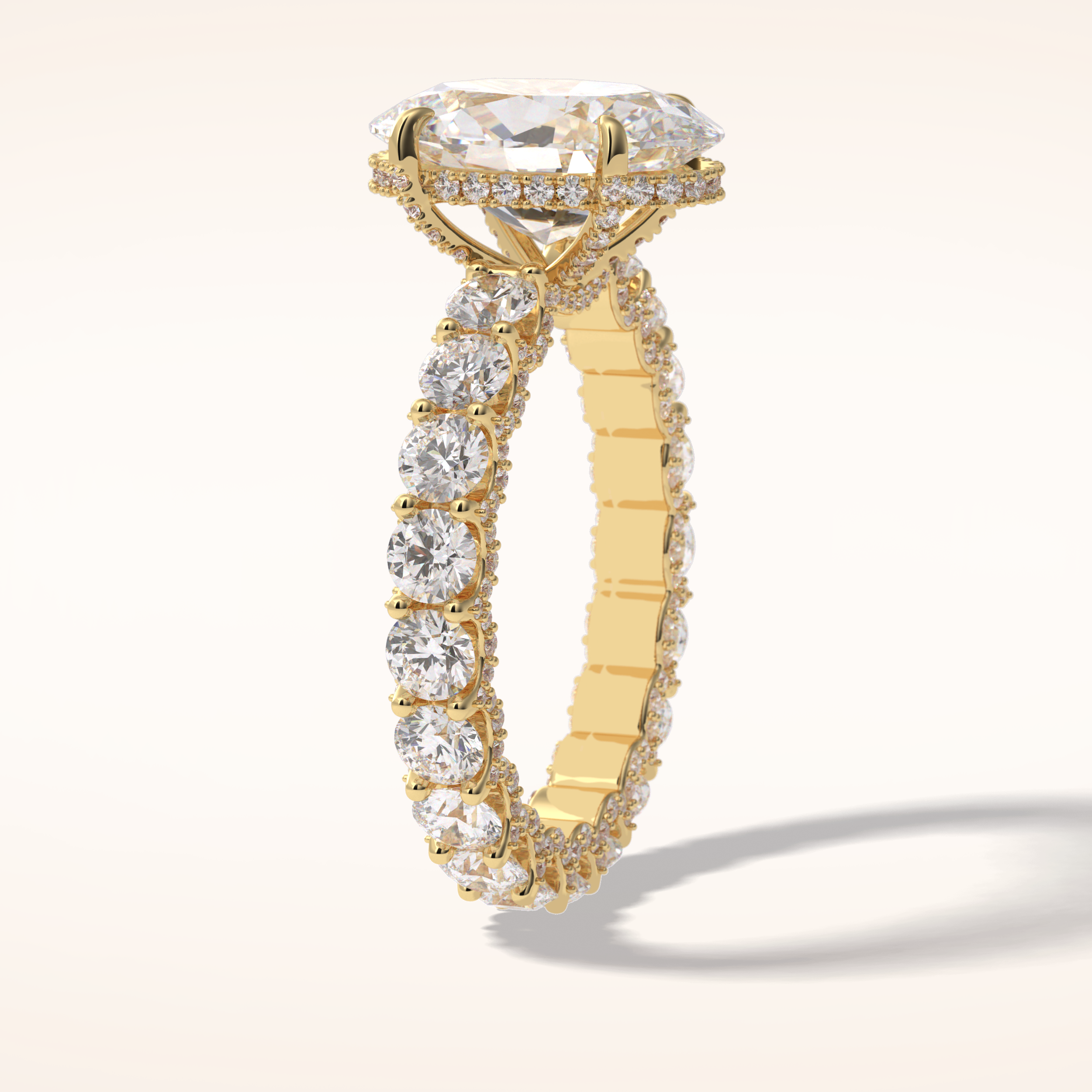 3.09 CT Oval Shaped Hidden Halo & Pave Moissanite Engagement Ring