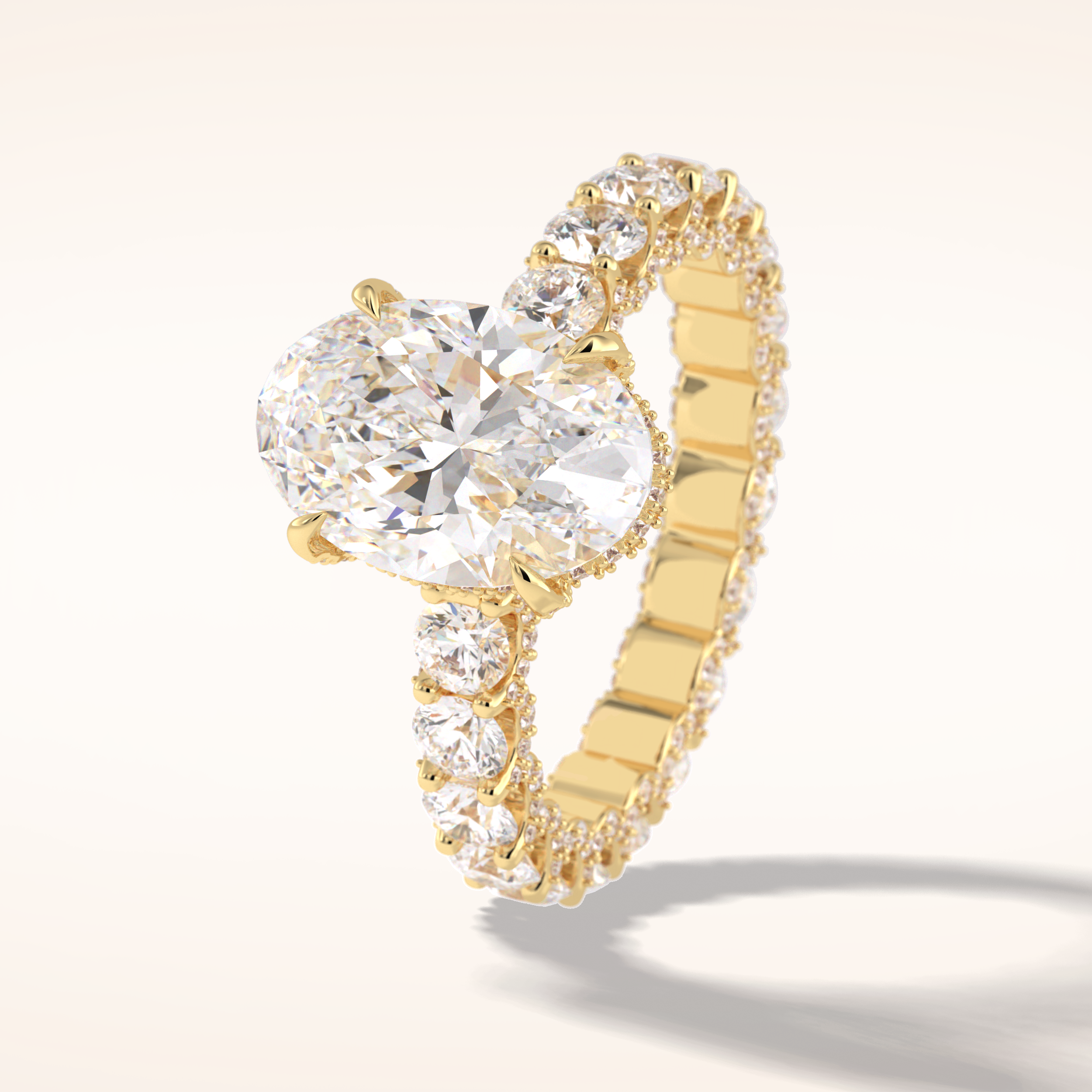 3.09 CT Oval Shaped Hidden Halo & Pave Moissanite Engagement Ring