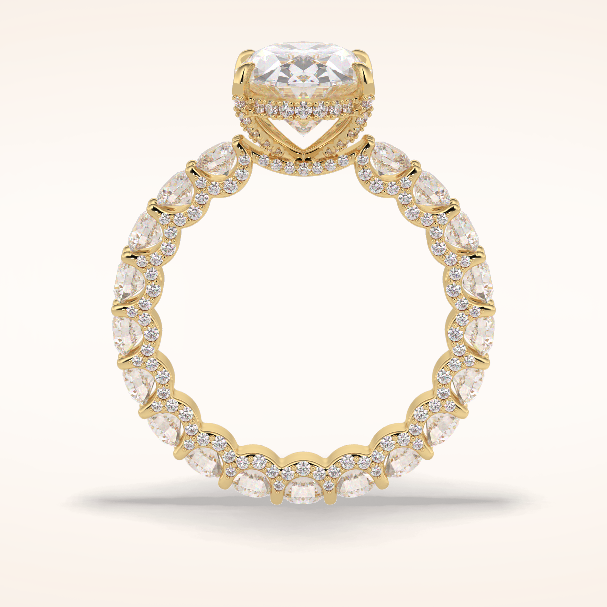 3.09 CT Oval Shaped Hidden Halo & Pave Moissanite Engagement Ring