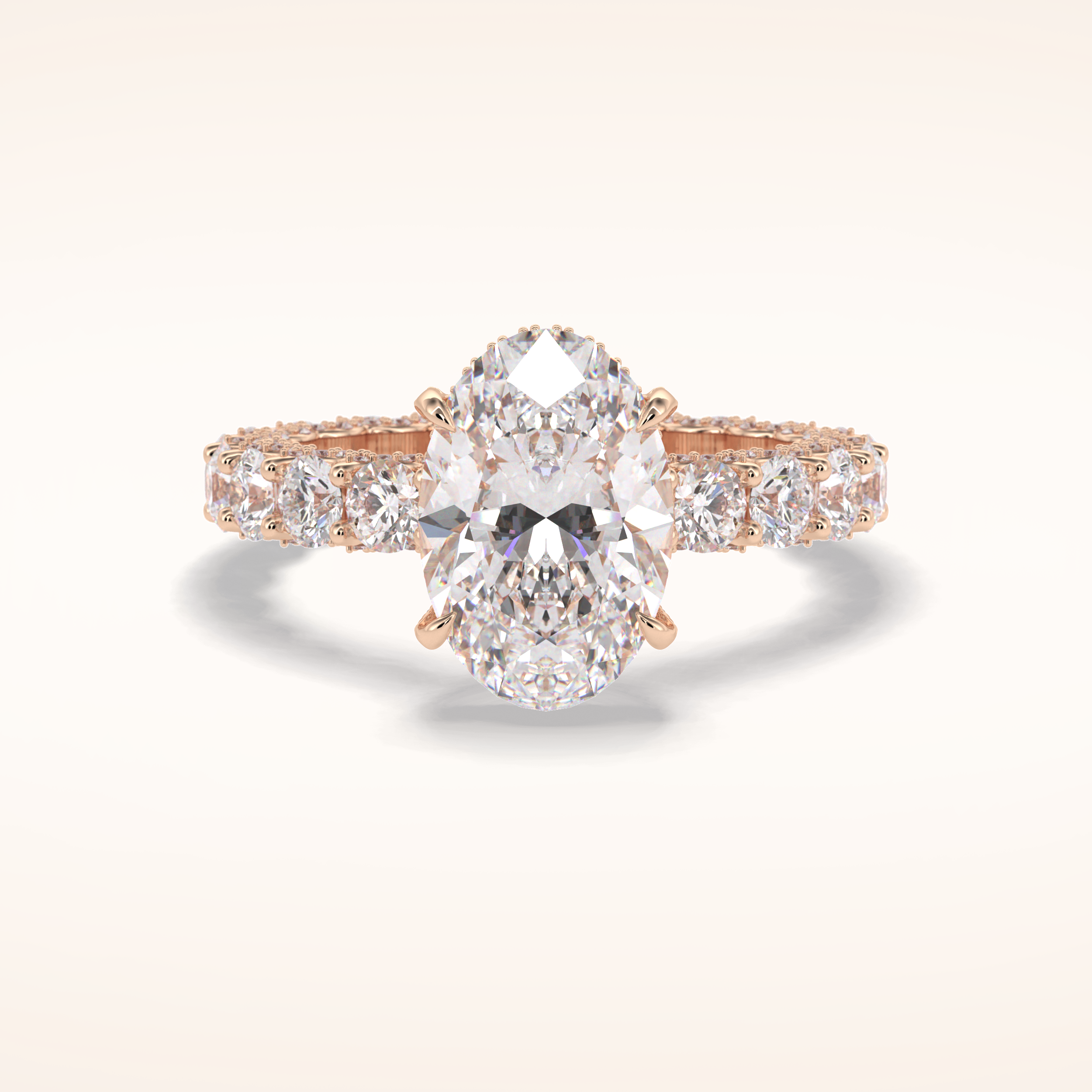3.09 CT Oval Shaped Hidden Halo & Pave Moissanite Engagement Ring