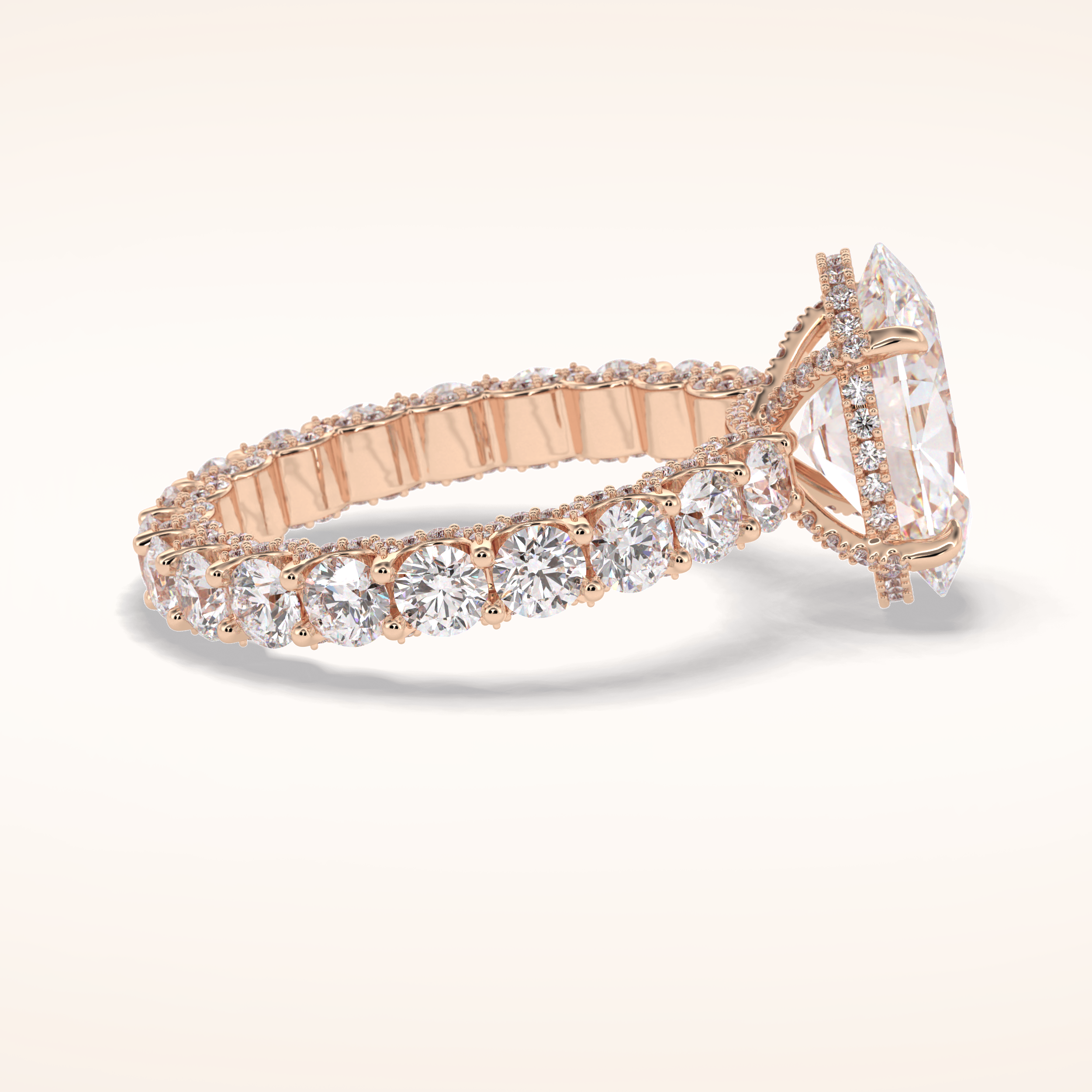 3.09 CT Oval Shaped Hidden Halo & Pave Moissanite Engagement Ring