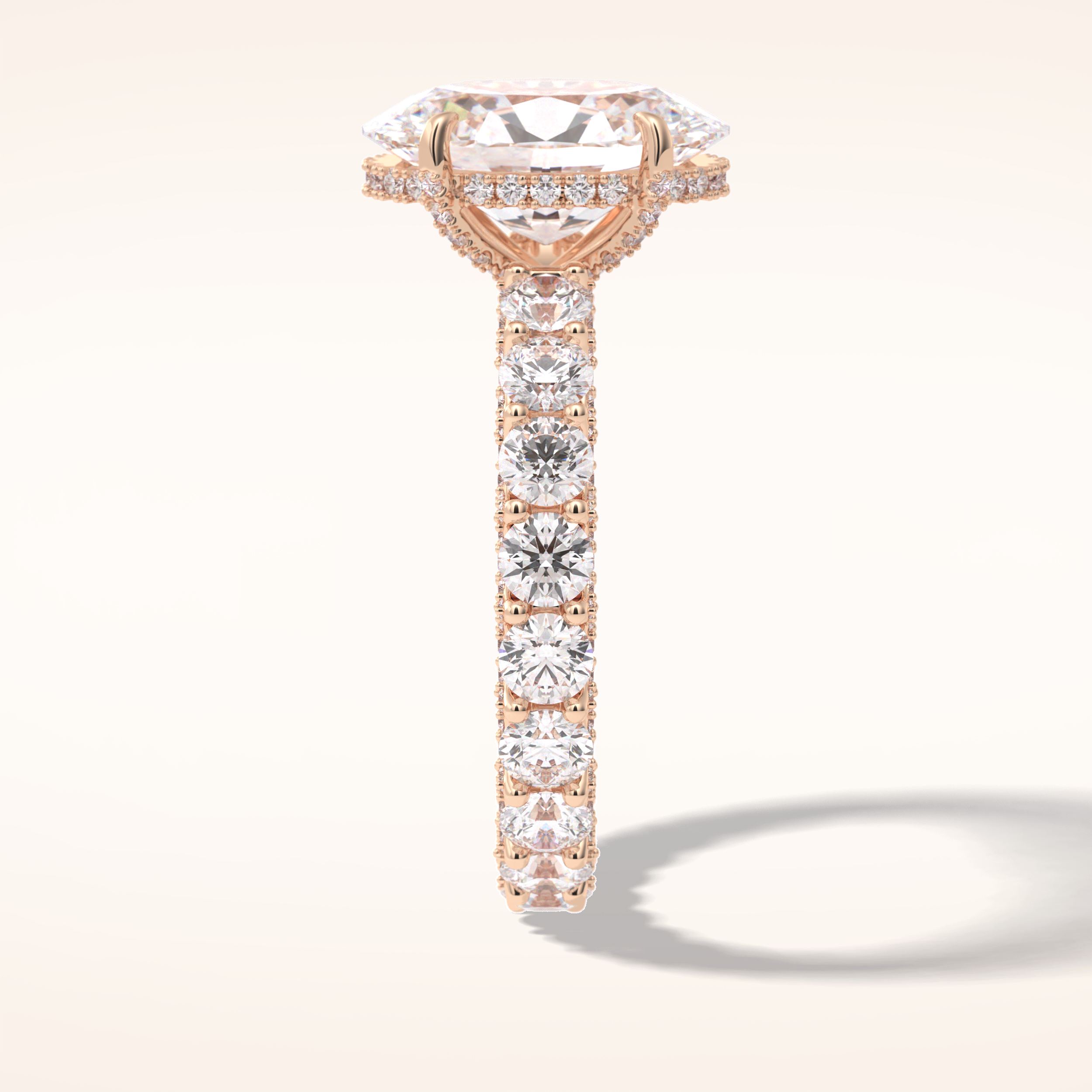 3.09 CT Oval Shaped Hidden Halo & Pave Moissanite Engagement Ring