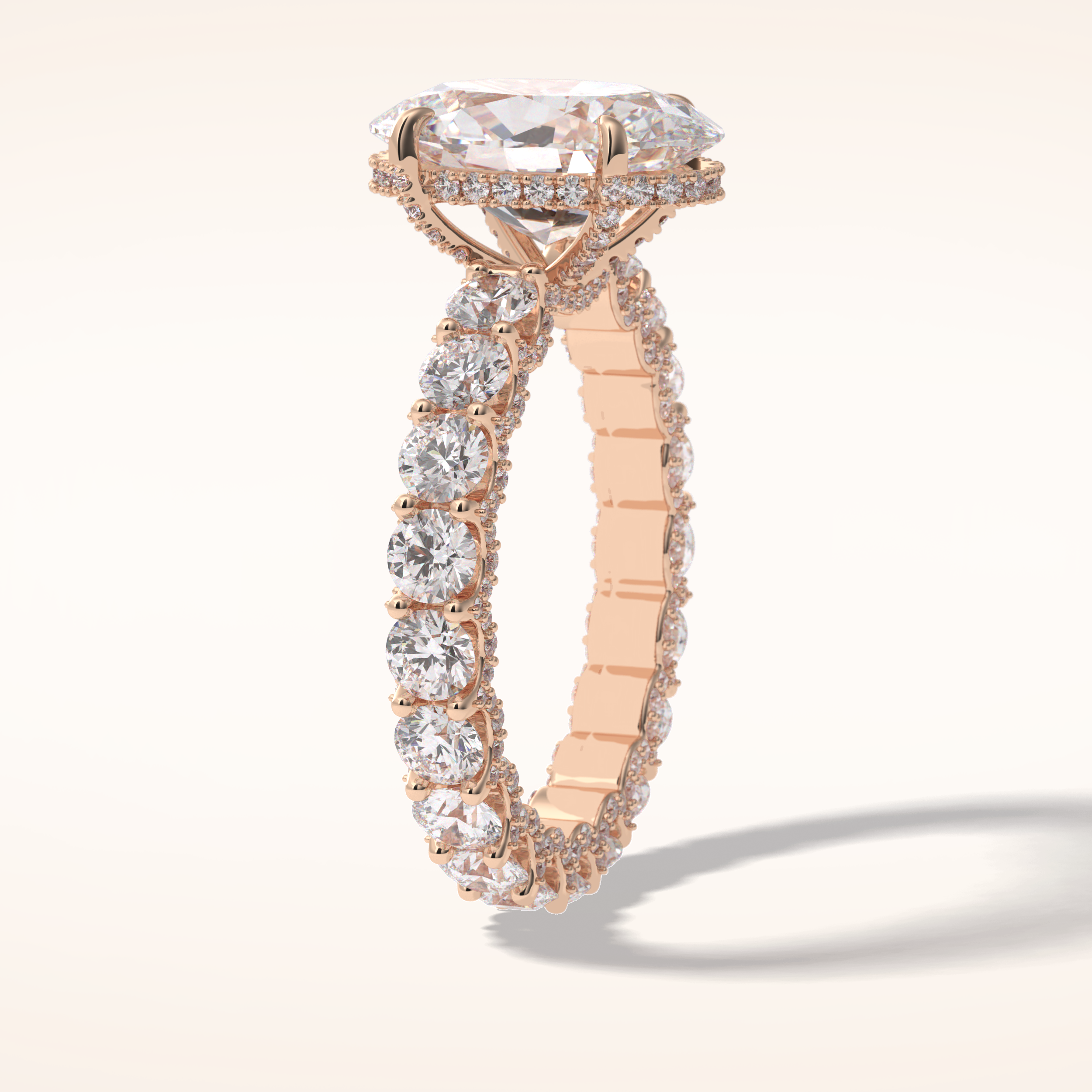 3.09 CT Oval Shaped Hidden Halo & Pave Moissanite Engagement Ring