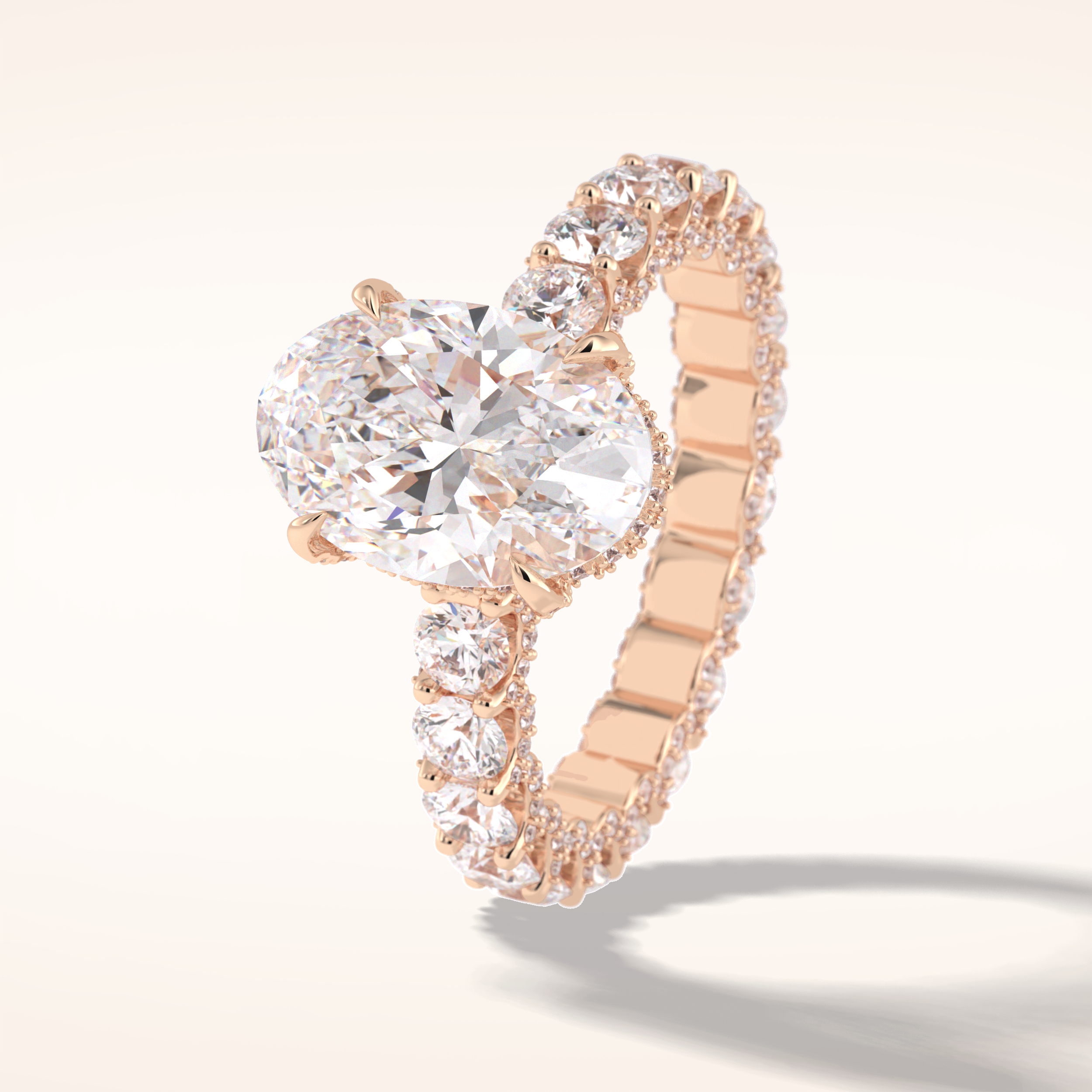 3.09 CT Oval Shaped Hidden Halo & Pave Moissanite Engagement Ring