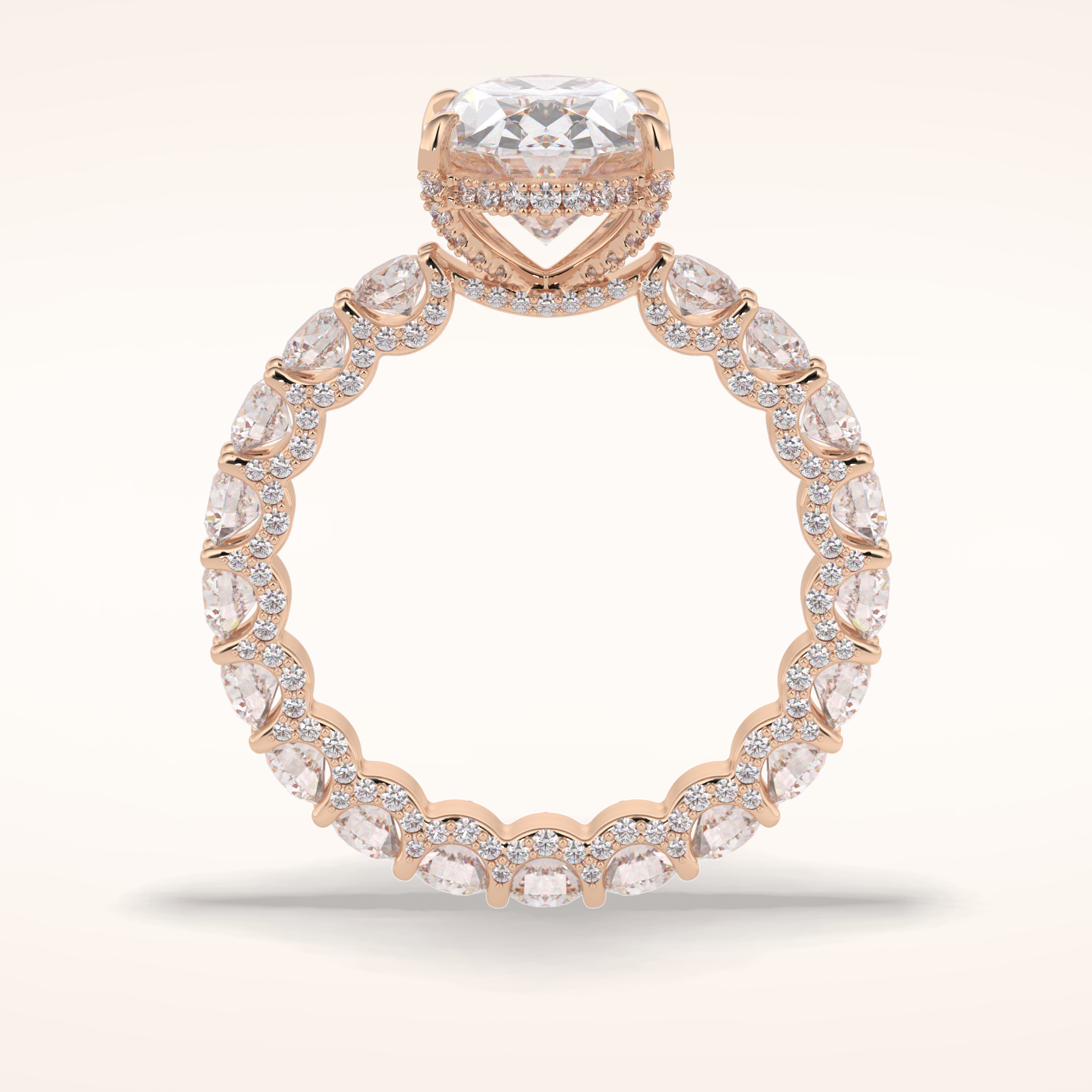 3.09 CT Oval Shaped Hidden Halo & Pave Moissanite Engagement Ring