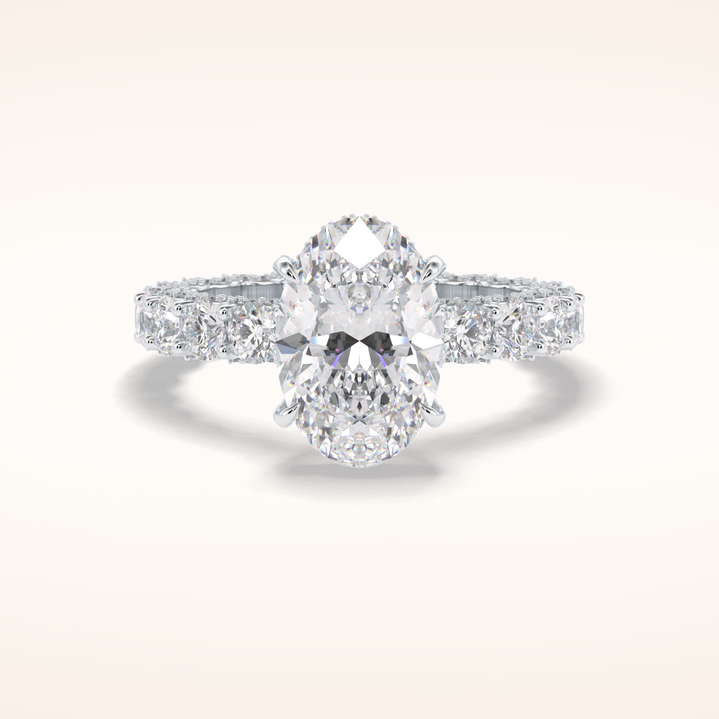 3.09 CT Oval Shaped Hidden Halo & Pave Moissanite Engagement Ring