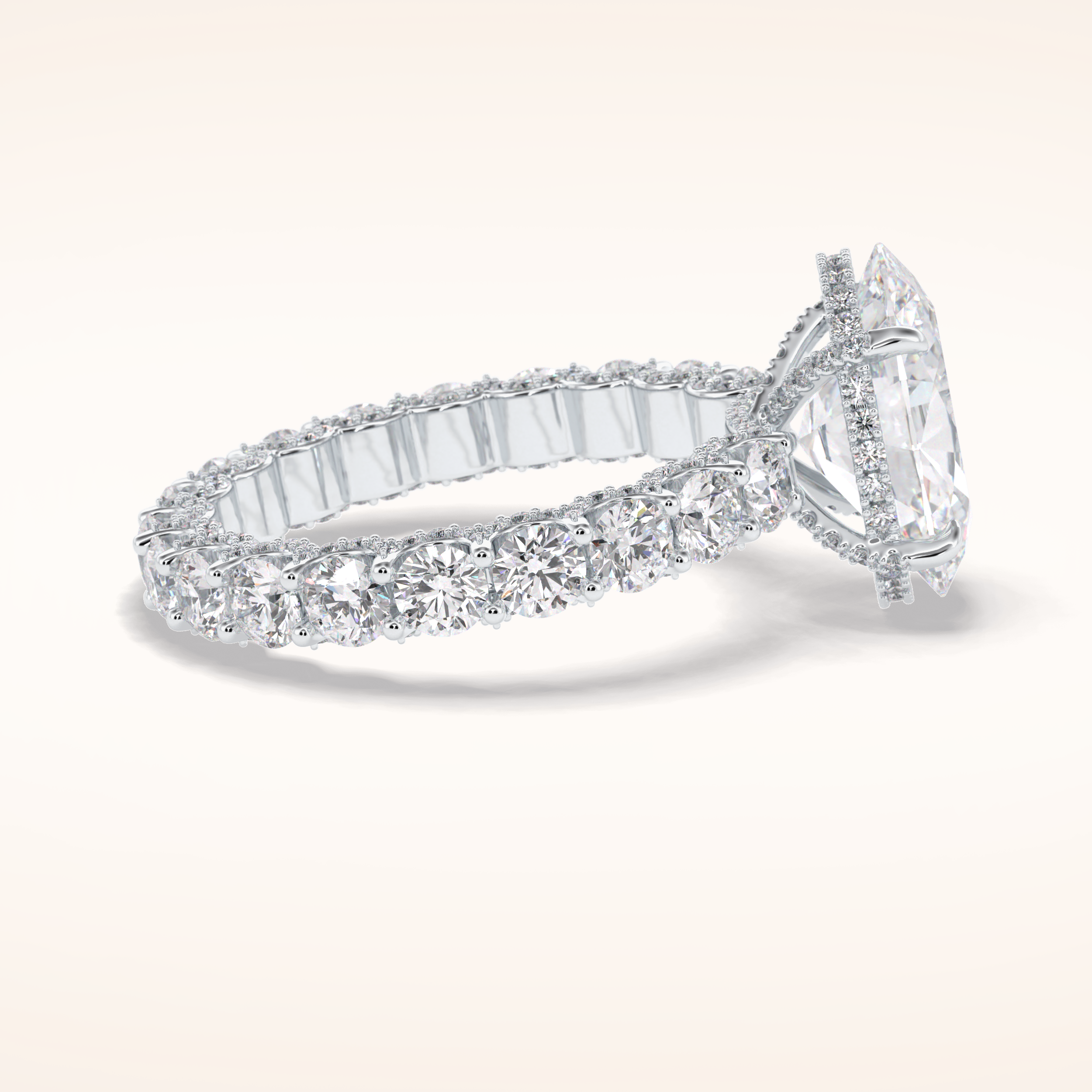 3.09 CT Oval Shaped Hidden Halo & Pave Moissanite Engagement Ring