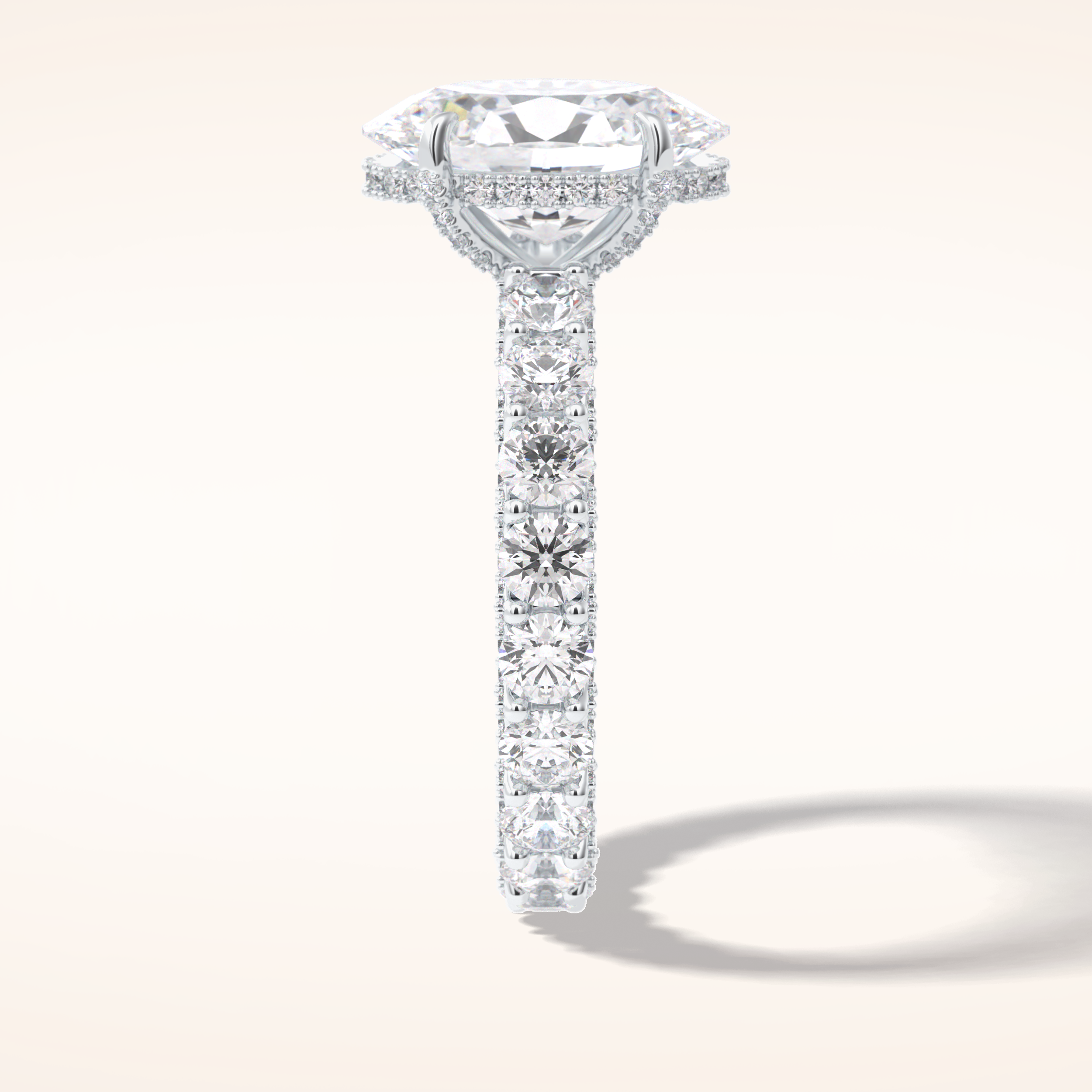 3.09 CT Oval Shaped Hidden Halo & Pave Moissanite Engagement Ring