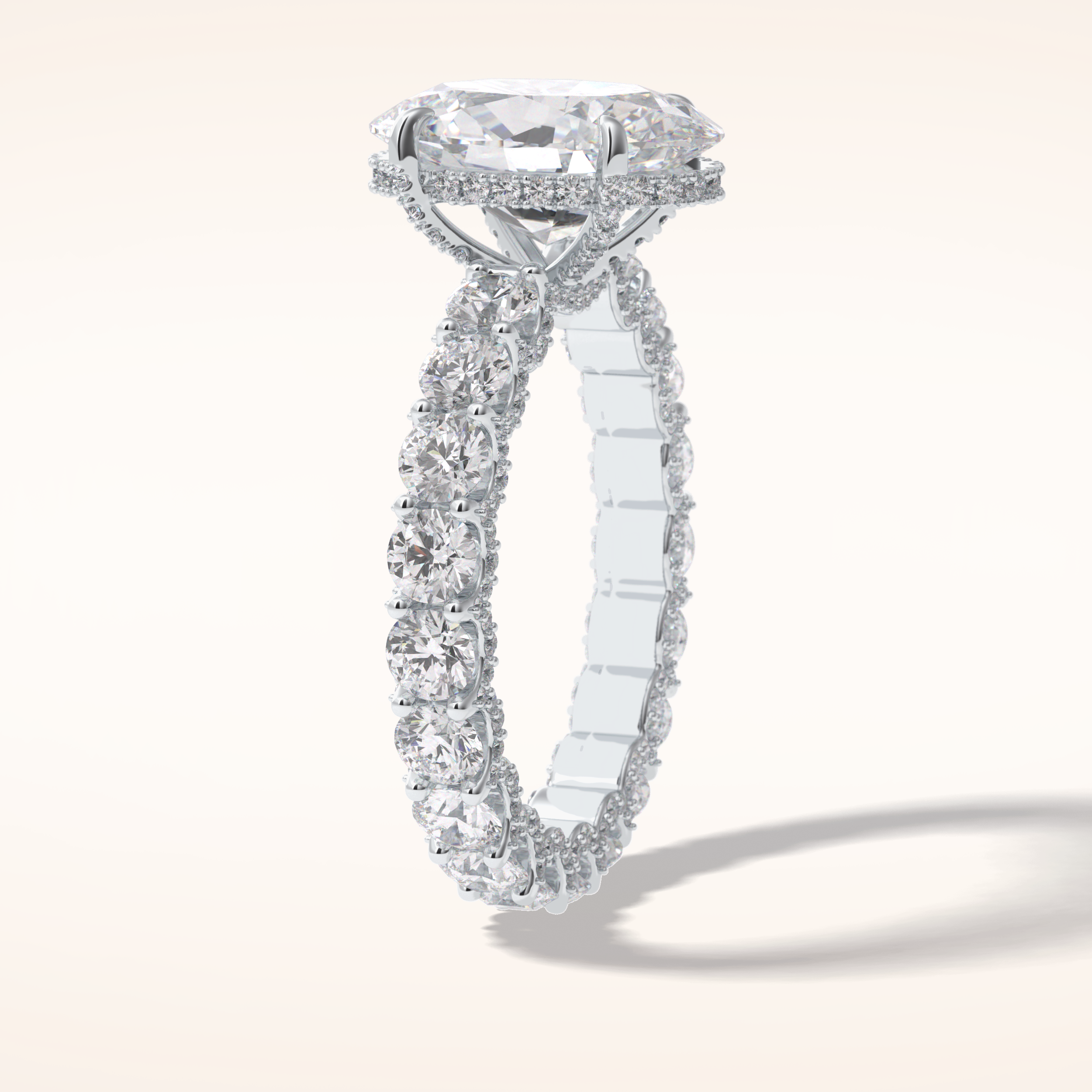3.09 CT Oval Shaped Hidden Halo & Pave Moissanite Engagement Ring