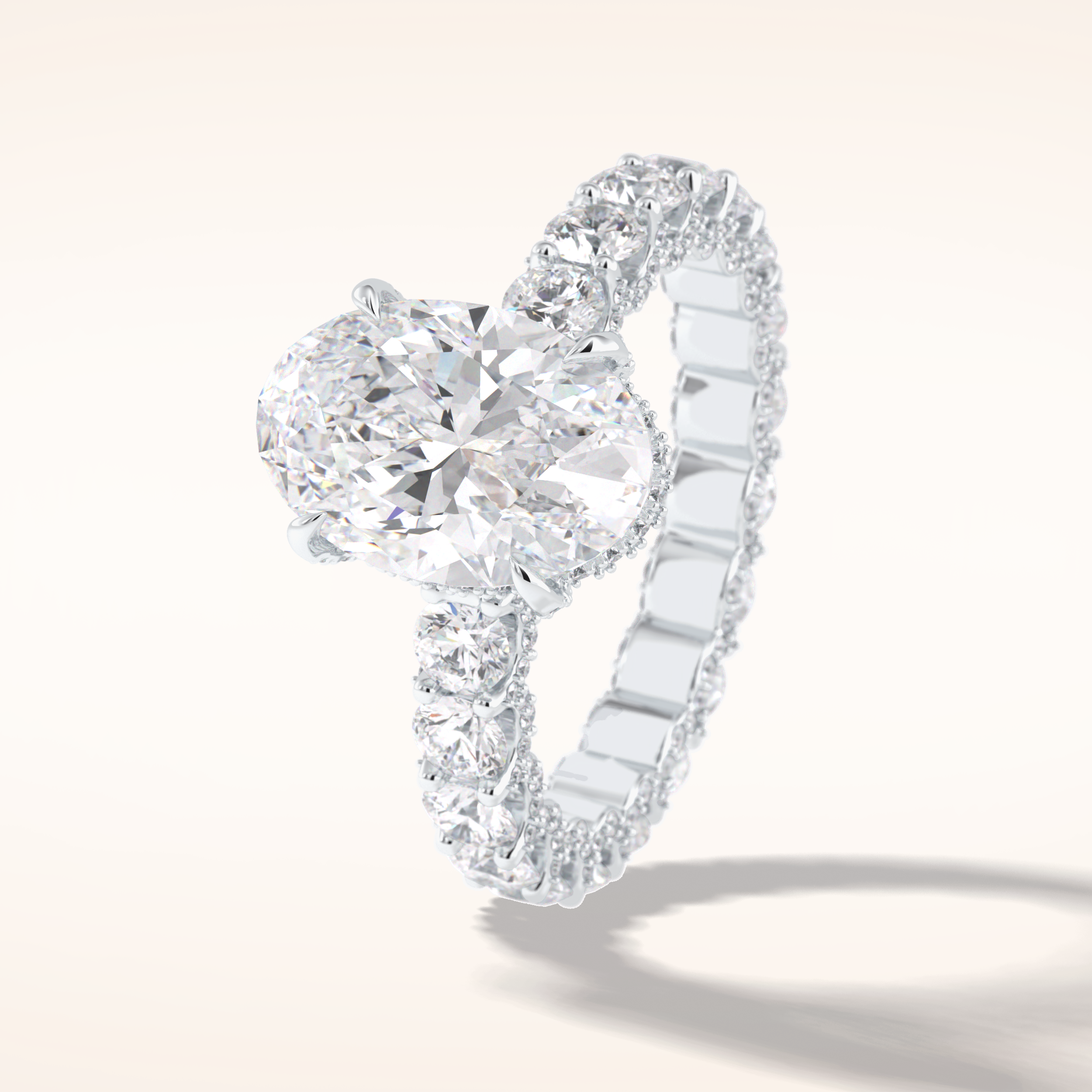 3.09 CT Oval Shaped Hidden Halo & Pave Moissanite Engagement Ring