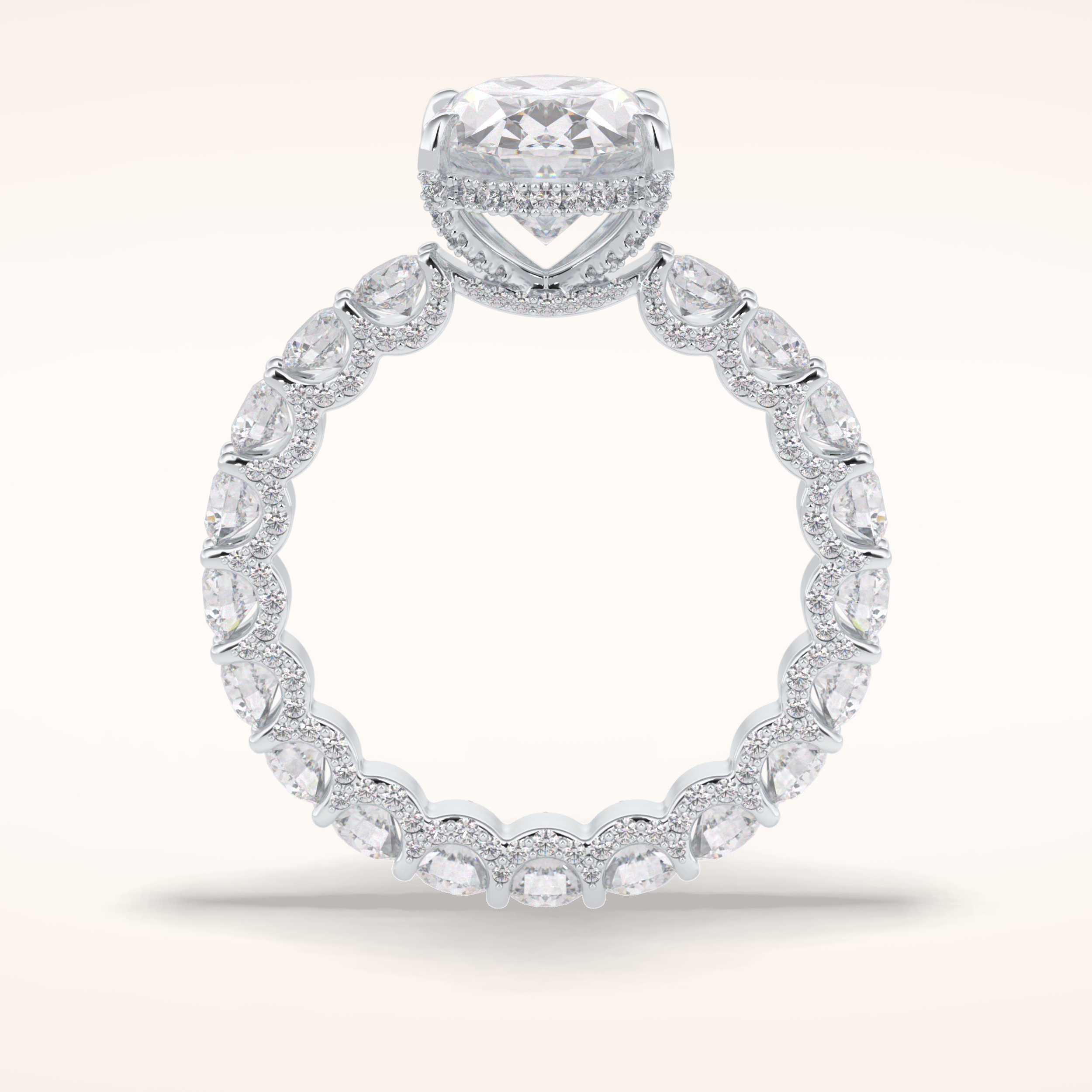 3.09 CT Oval Shaped Hidden Halo & Pave Moissanite Engagement Ring