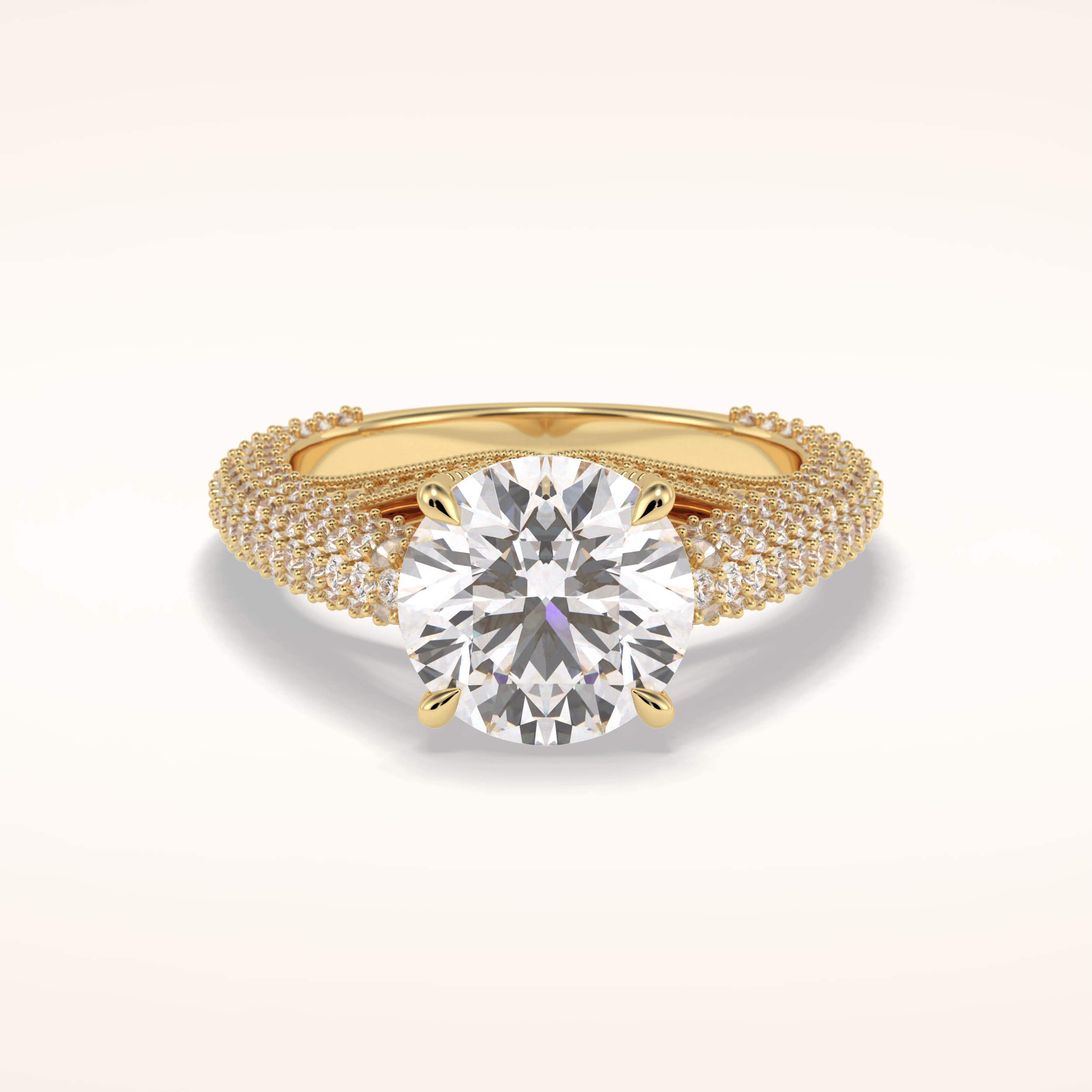 3 CT Round Shaped Pave Moissanite Engagement Ring