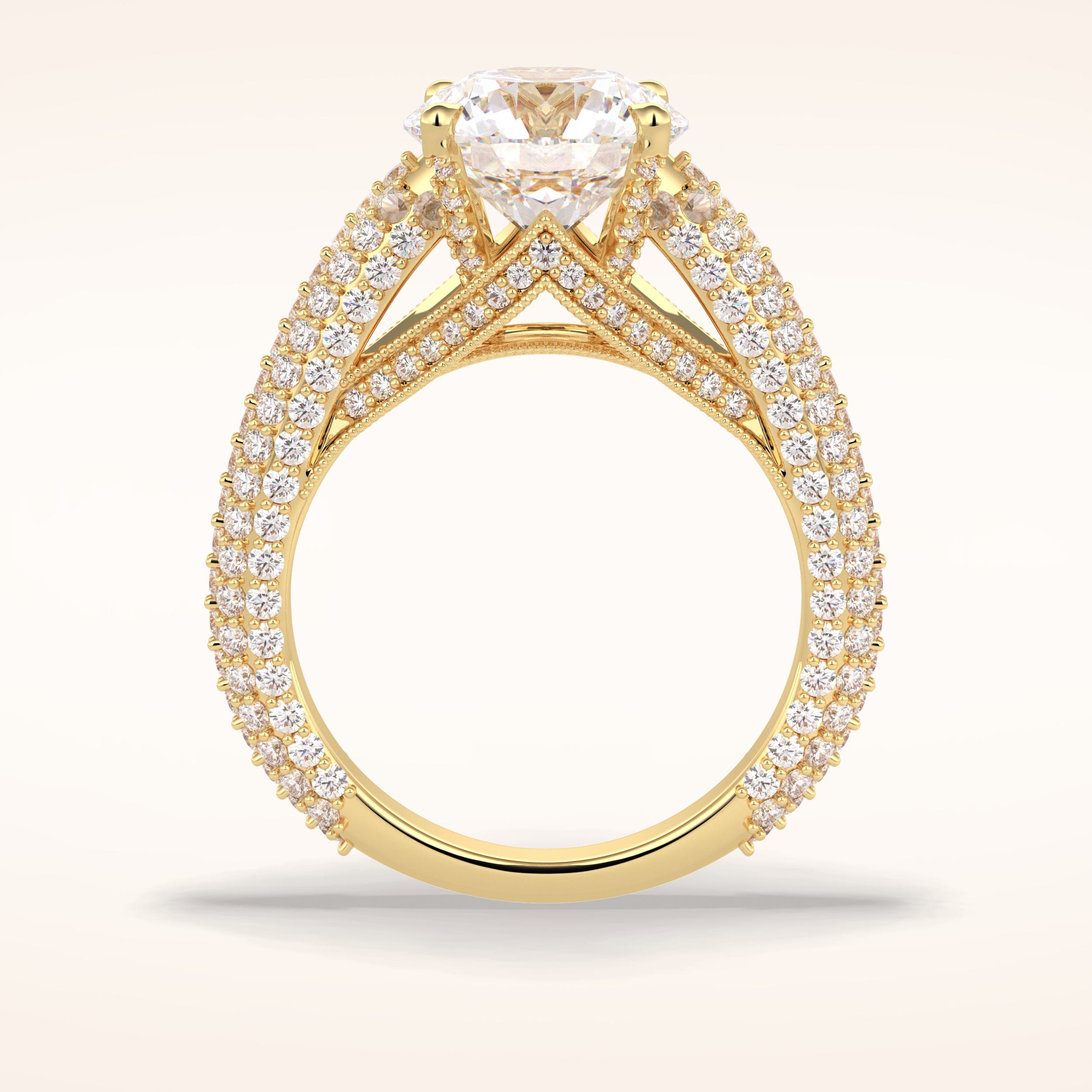 3 CT Round Shaped Pave Moissanite Engagement Ring