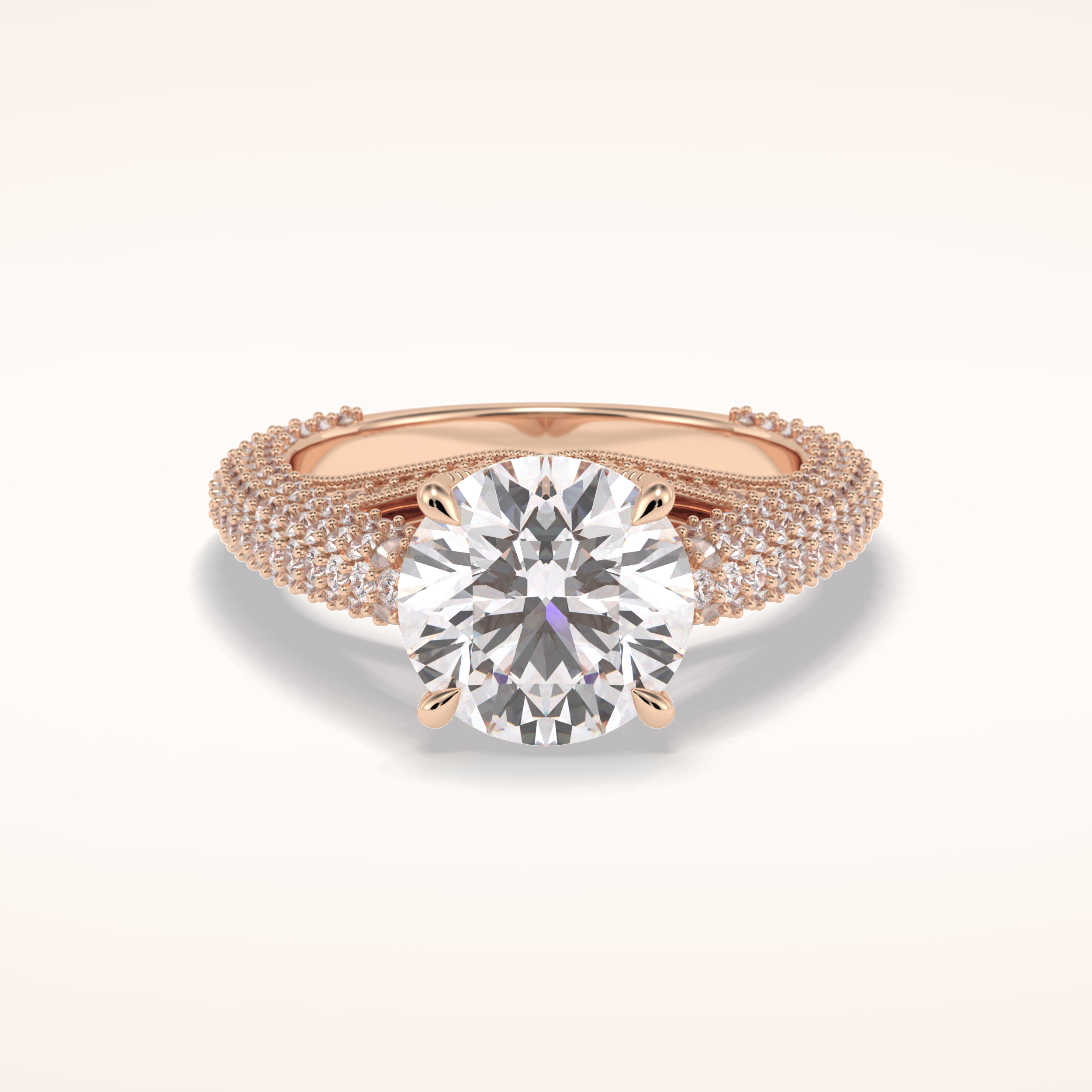 3 CT Round Shaped Pave Moissanite Engagement Ring