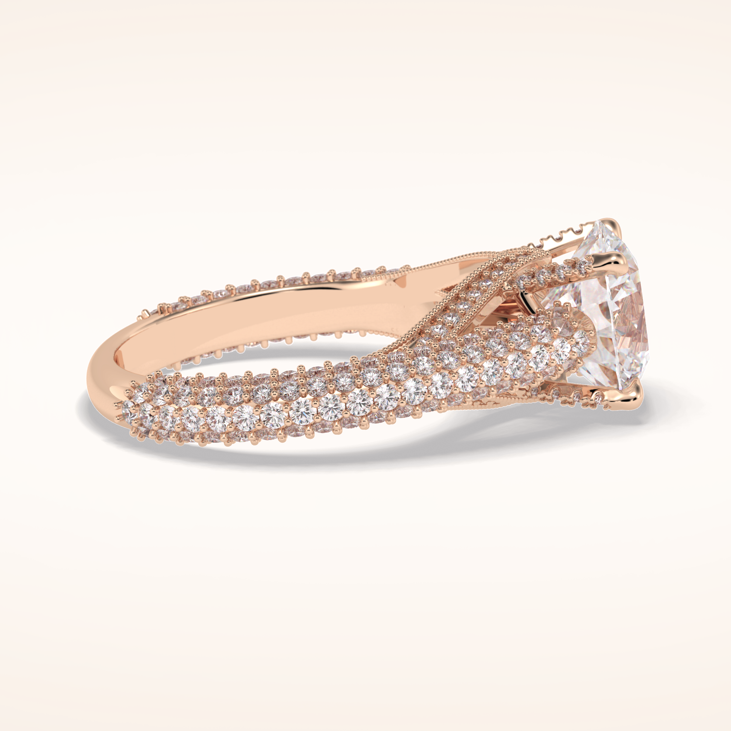 3 CT Round Shaped Pave Moissanite Engagement Ring