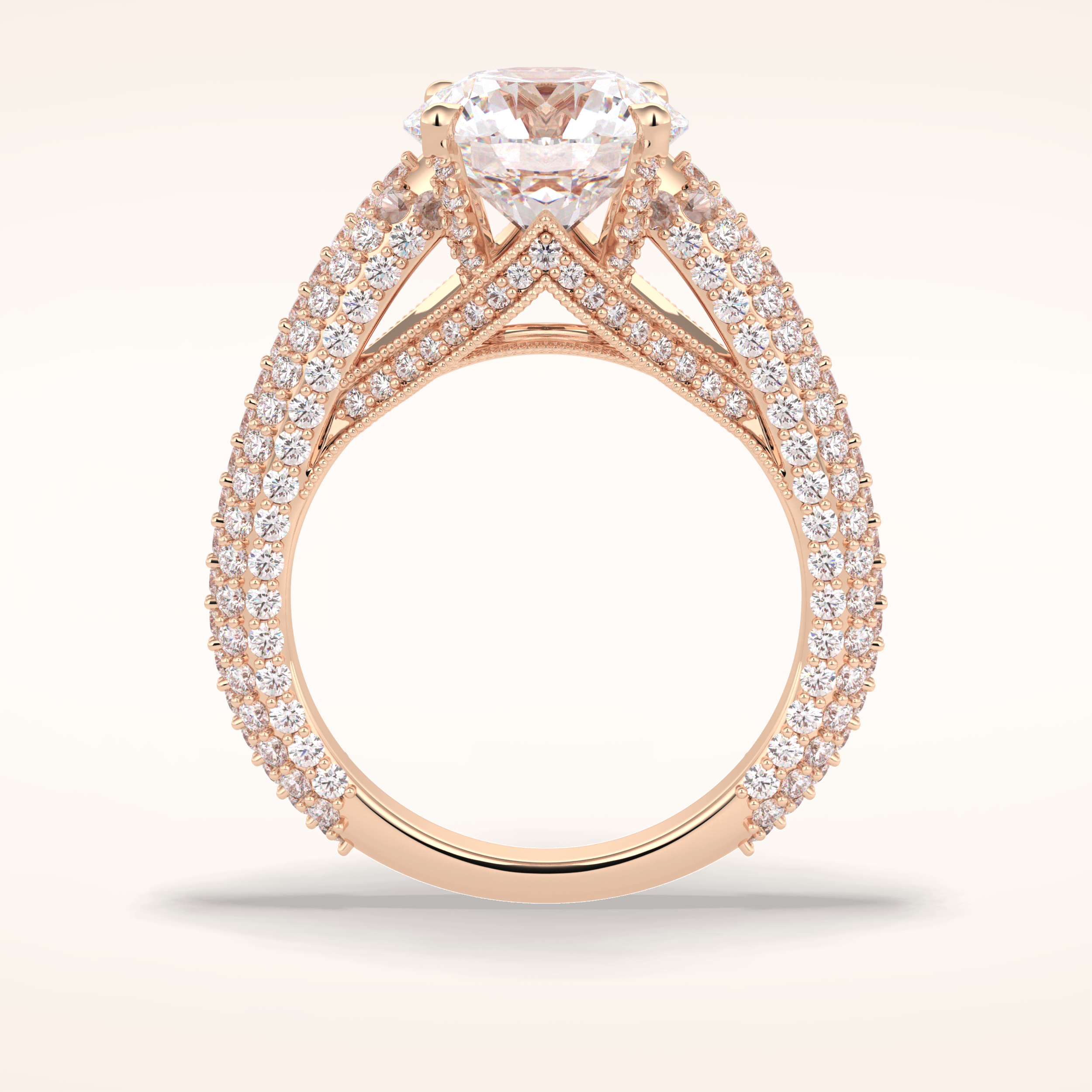 3 CT Round Shaped Pave Moissanite Engagement Ring