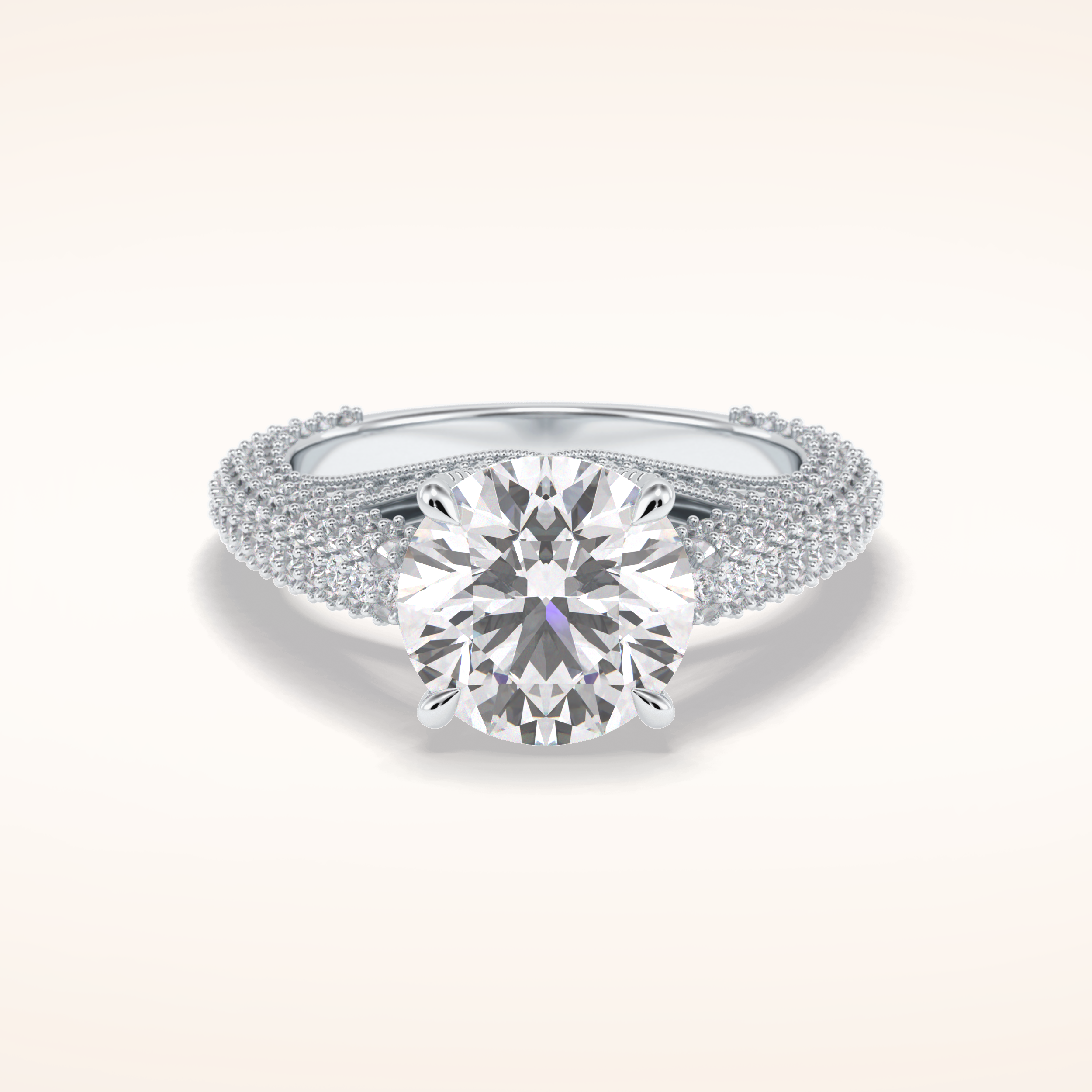 3 CT Round Shaped Pave Moissanite Engagement Ring