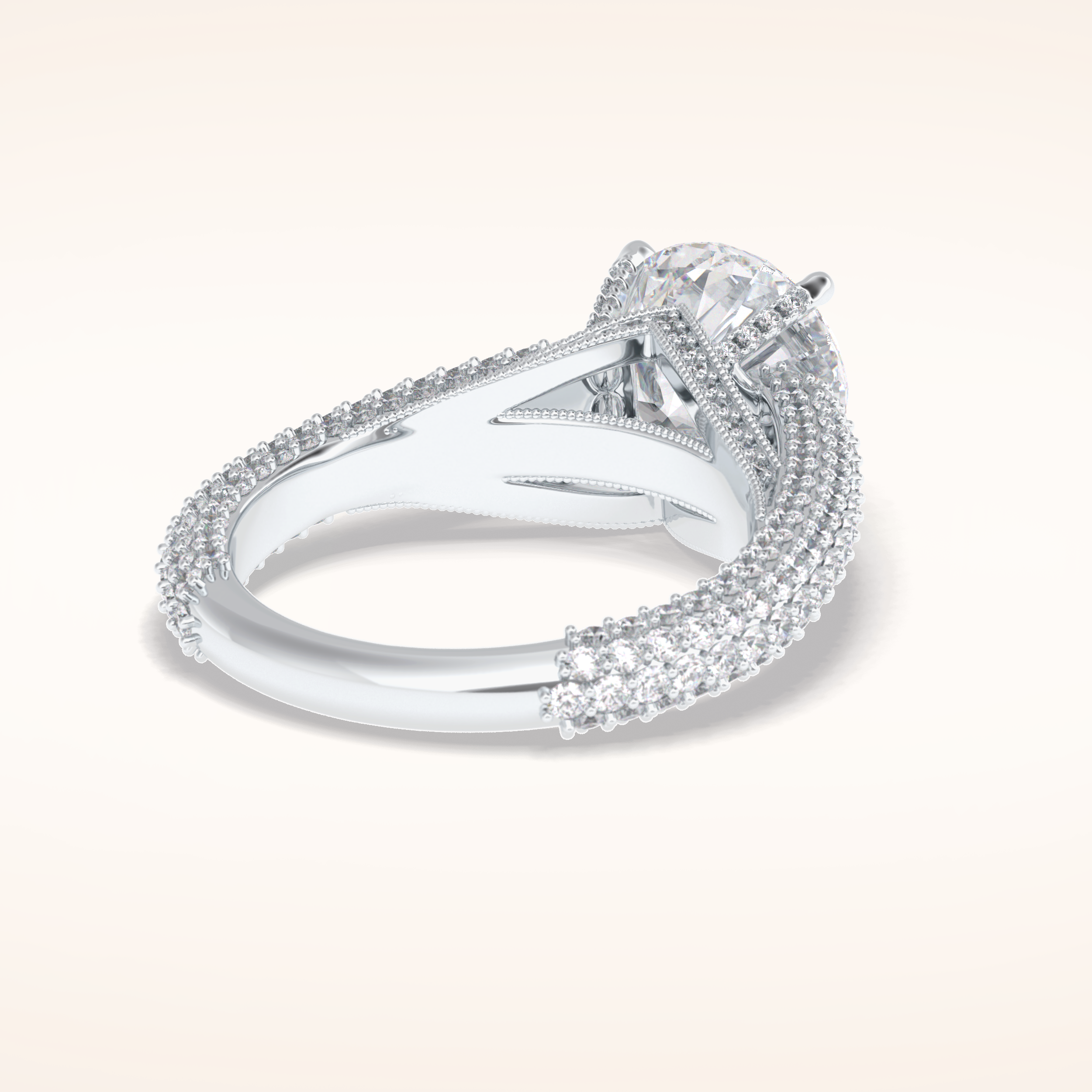 3 CT Round Shaped Pave Moissanite Engagement Ring
