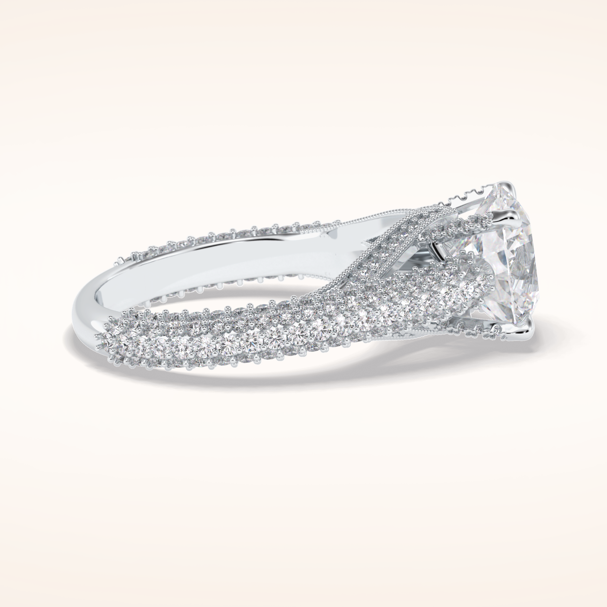 3 CT Round Shaped Pave Moissanite Engagement Ring