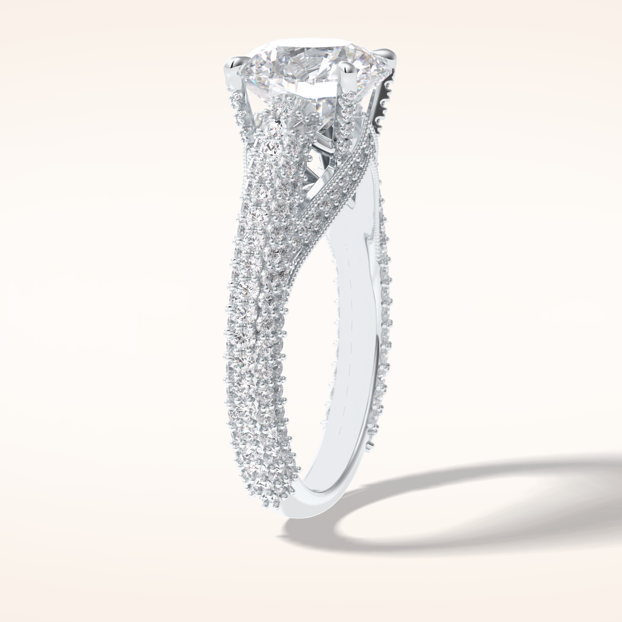 3 CT Round Shaped Pave Moissanite Engagement Ring