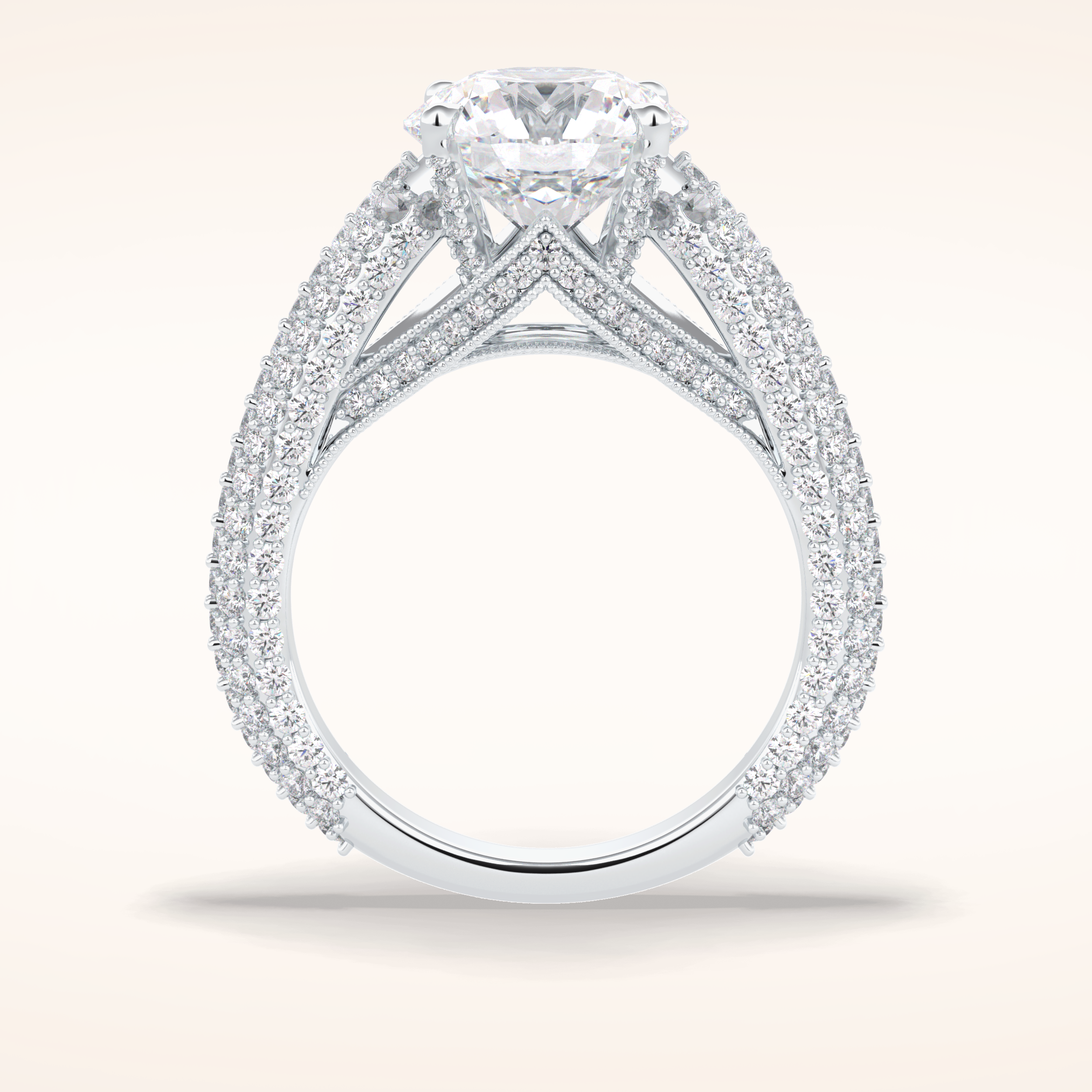 3 CT Round Shaped Pave Moissanite Engagement Ring