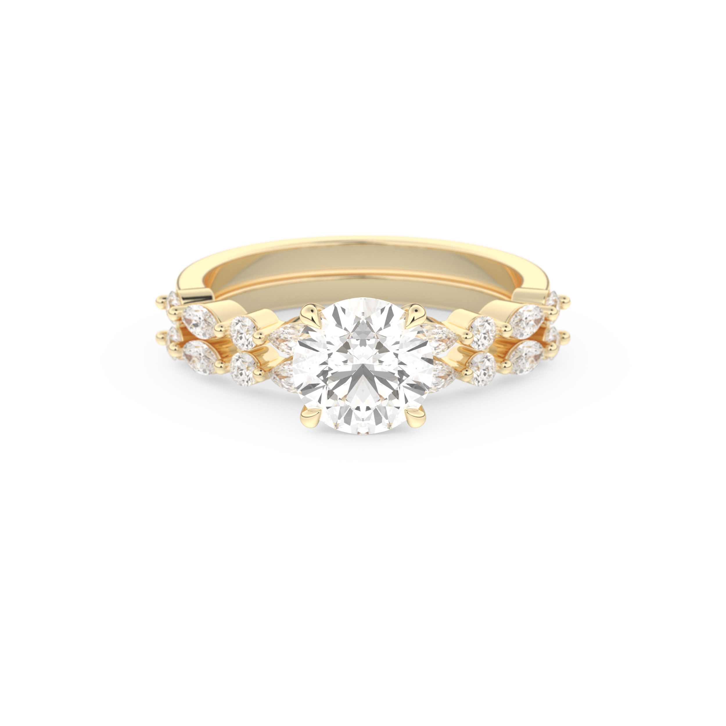 Round Cut Moissanite Bridal Set with Pave Settings– 1.29 CT Center, 0.48 TCW Accents