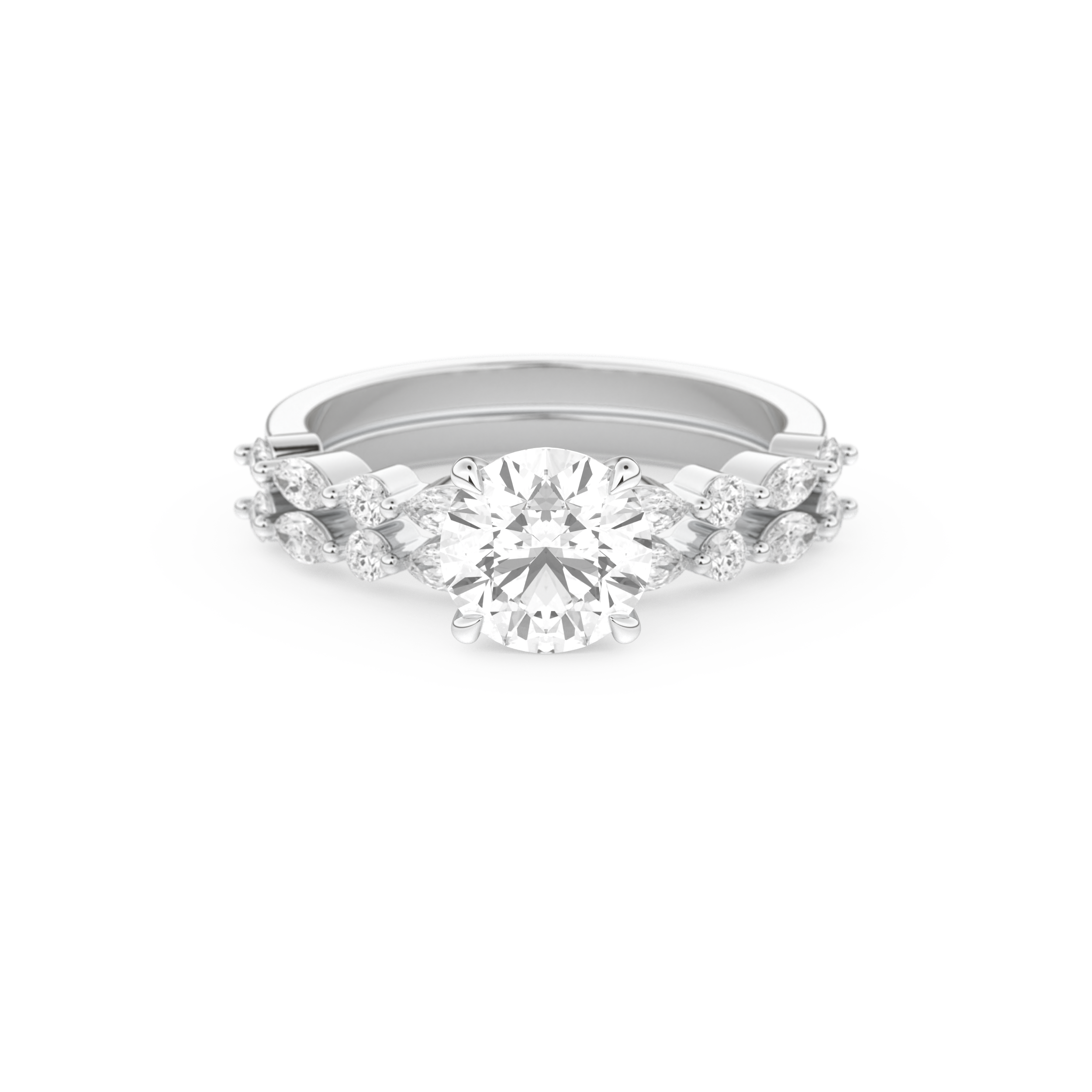 Round Cut Moissanite Bridal Set with Pave Settings– 1.29 CT Center, 0.48 TCW Accents