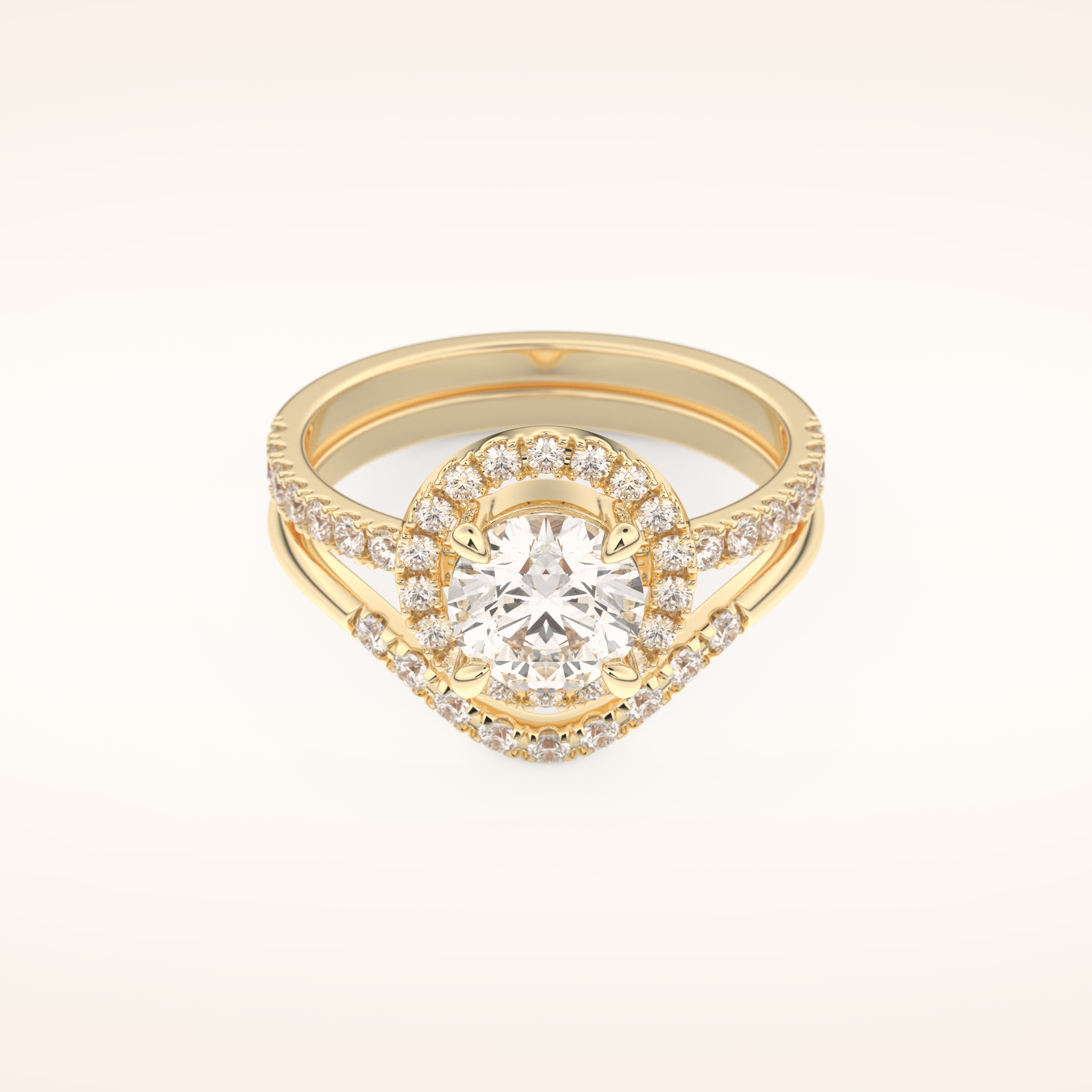 1.03 CT Round Shaped Halo & Pave Moissanite Bridal Set
