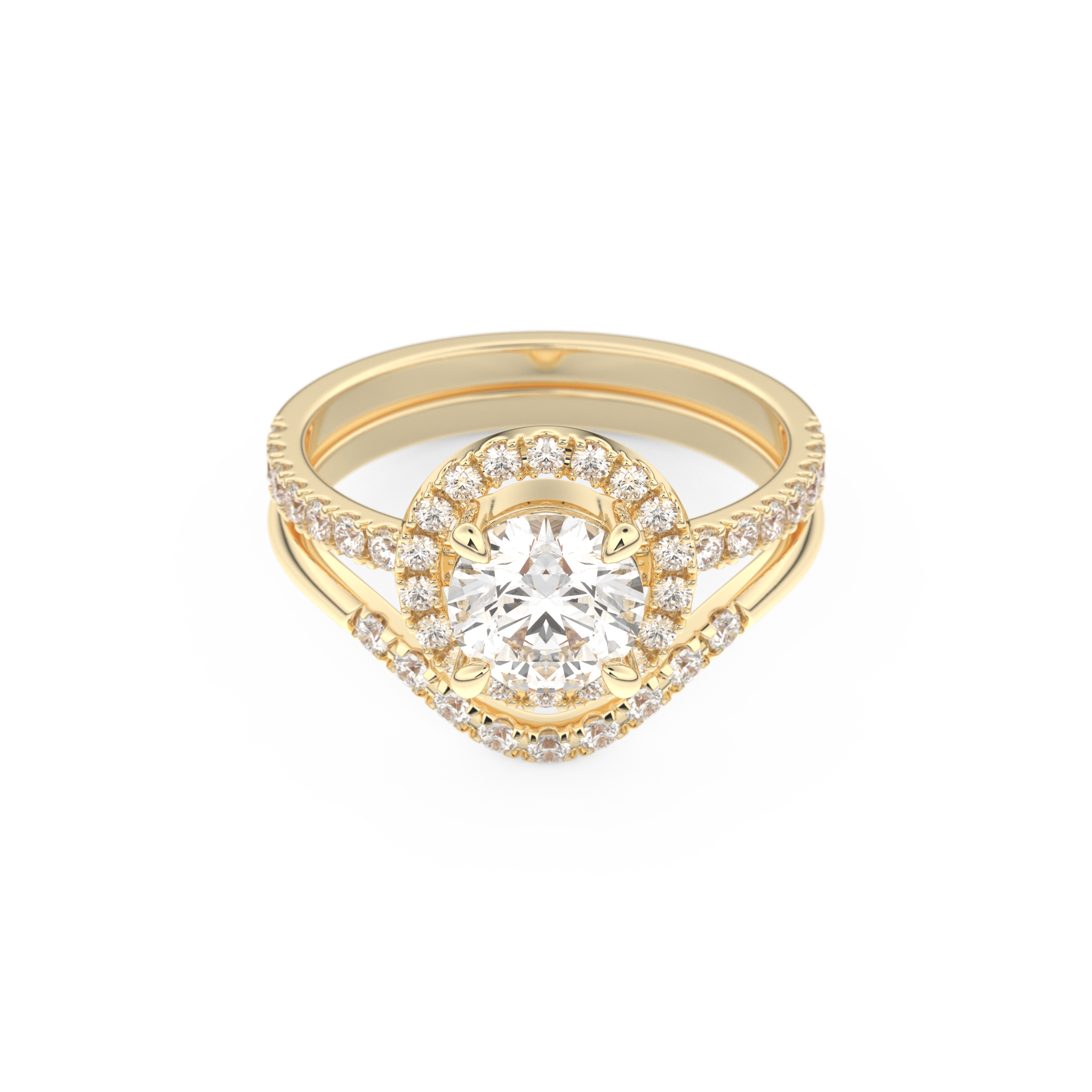 Round Cut Moissanite Bridal Set with Pave Settings– 1.03 CT Center, 0.44 TCW Accents