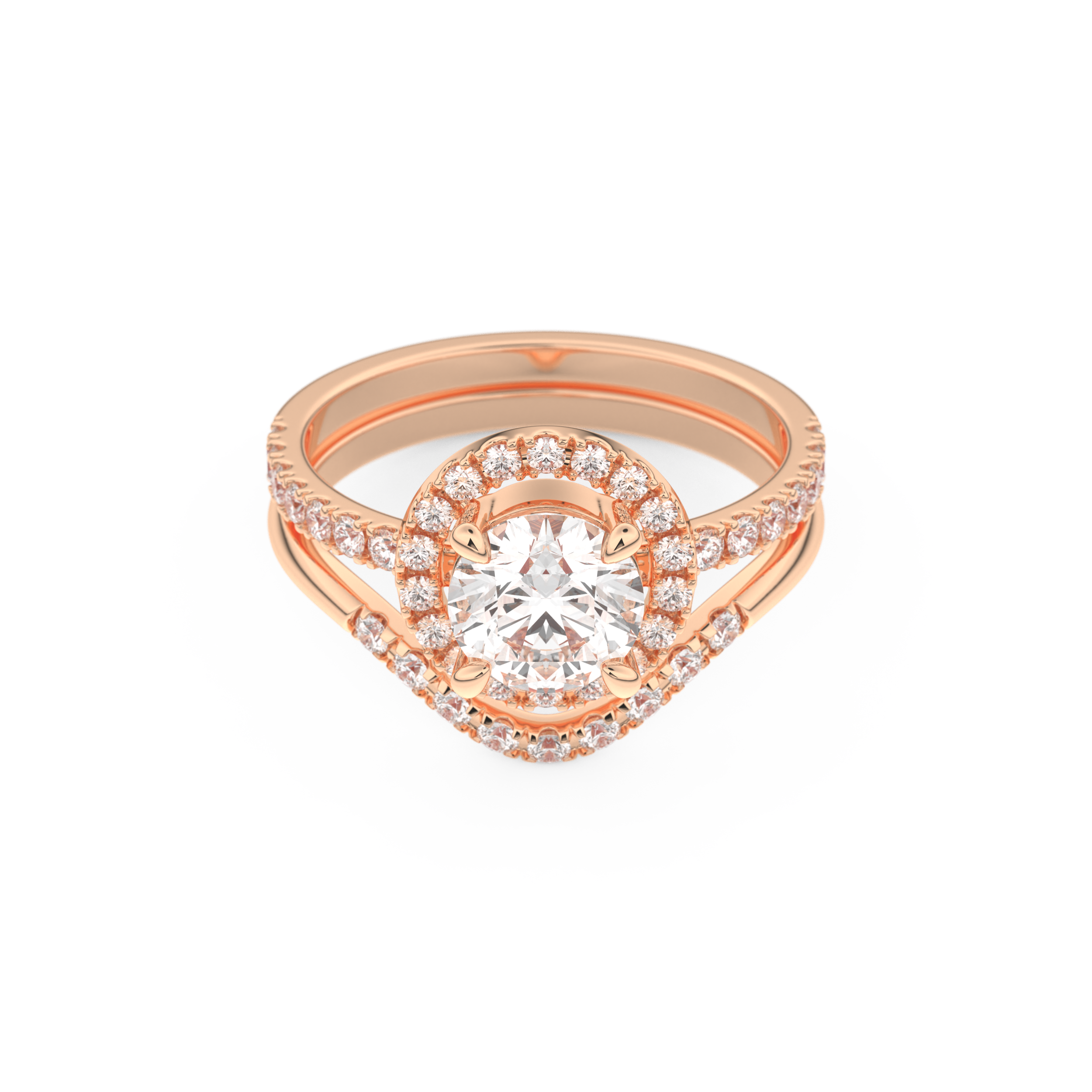 Round Cut Moissanite Bridal Set with Pave Settings– 1.03 CT Center, 0.44 TCW Accents