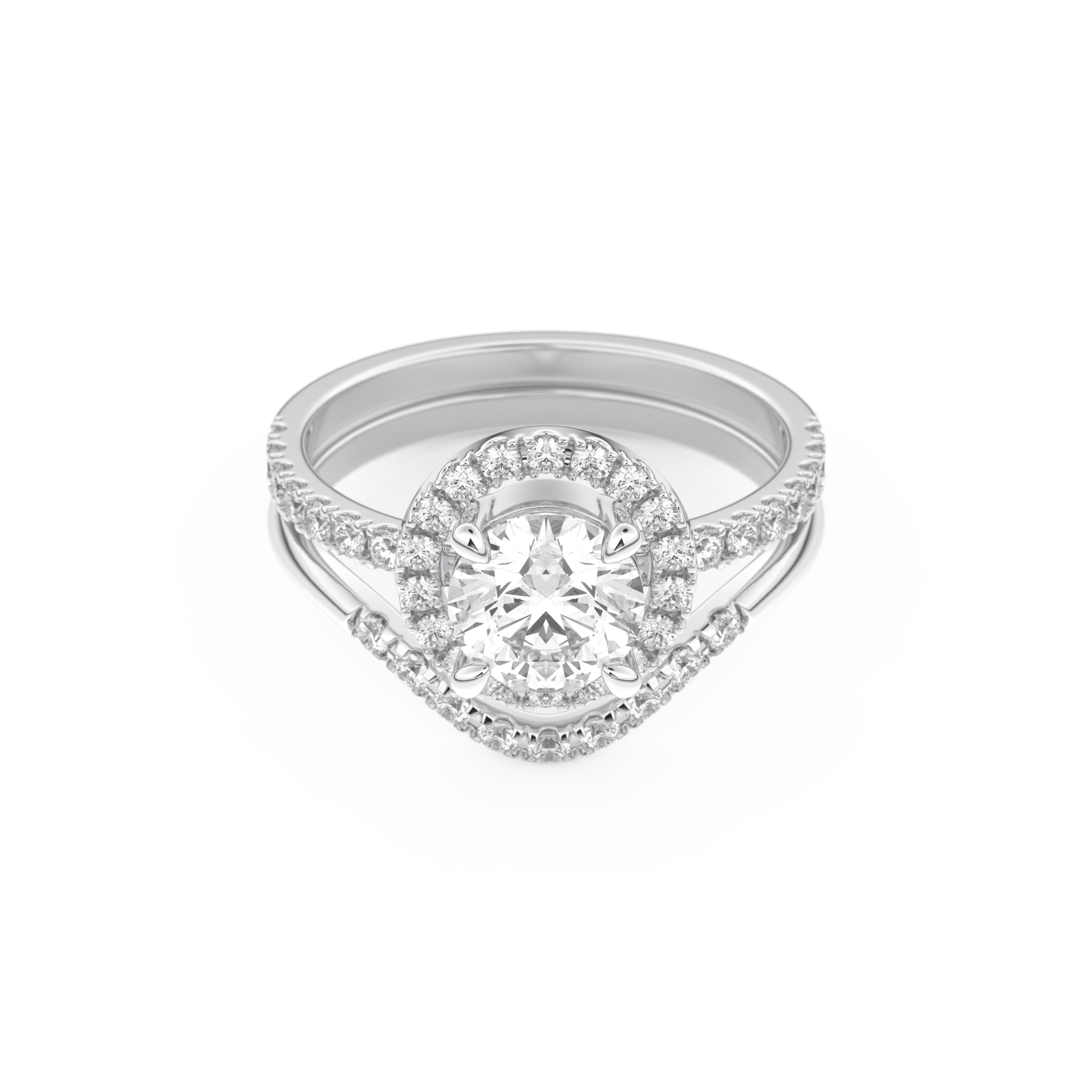 Round Cut Moissanite Bridal Set with Pave Settings– 1.03 CT Center, 0.44 TCW Accents