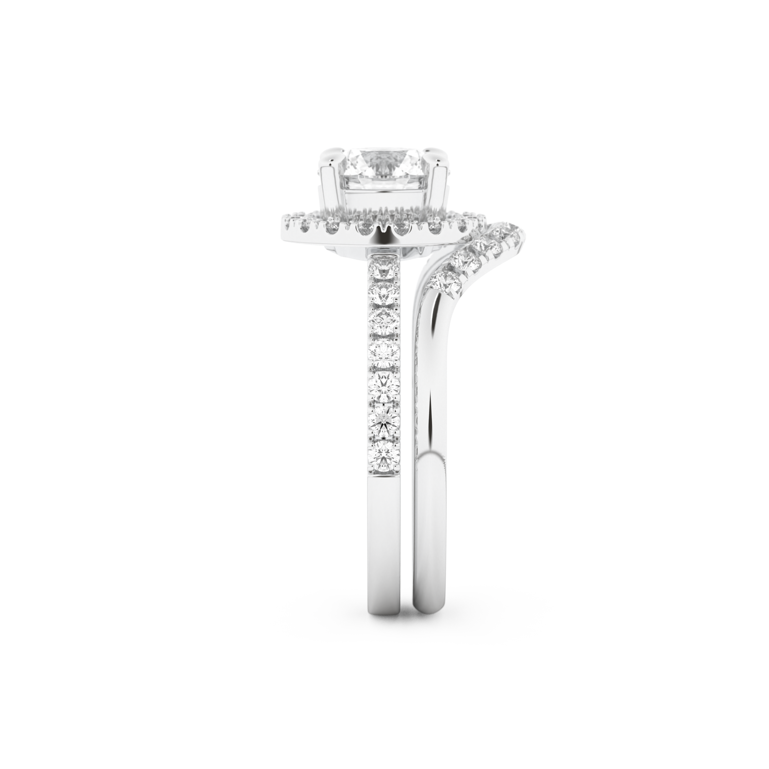 Round Cut Moissanite Bridal Set with Pave Settings– 1.03 CT Center, 0.44 TCW Accents