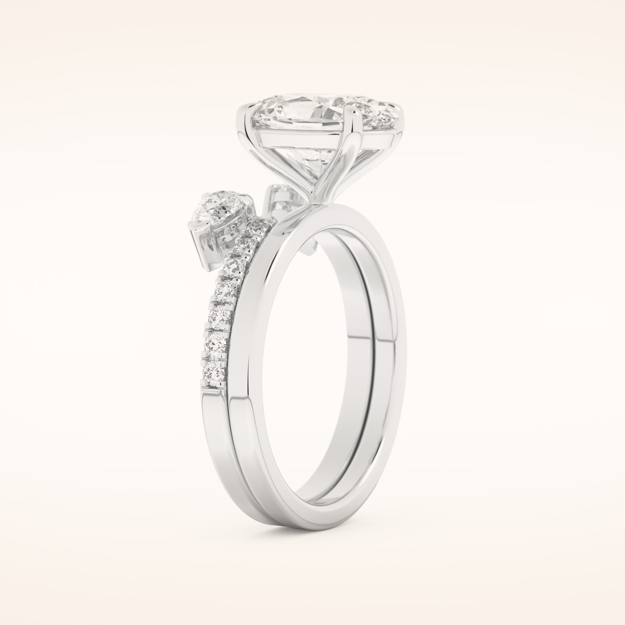 2.12 CT Oval Shaped Solitaire Moissanite Bridal Set 4