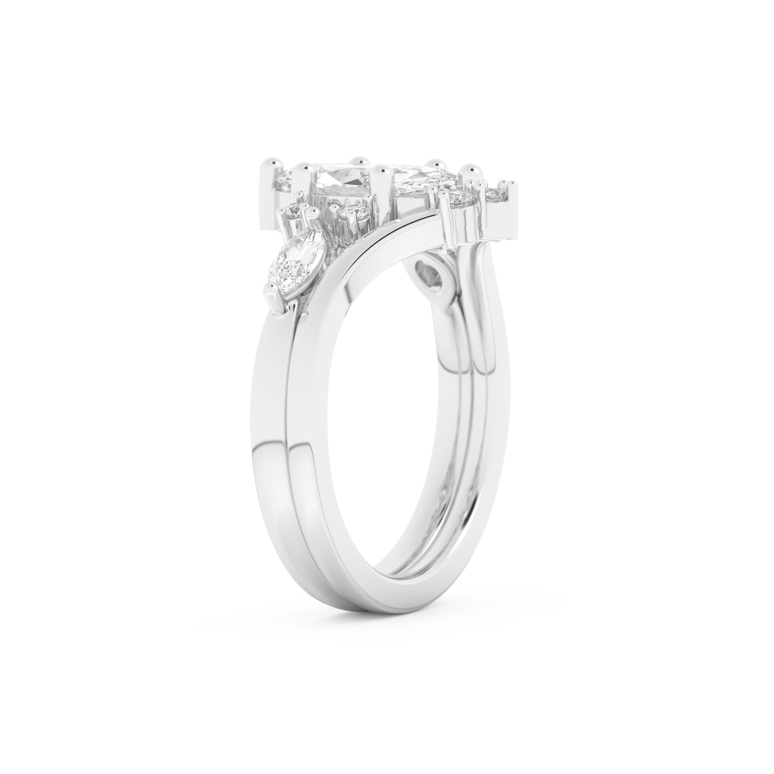 Marquise Cut Moissanite Bridal Set with Solitaire Settings– 1.08 CT Center, 0.32 TCW Accents 2