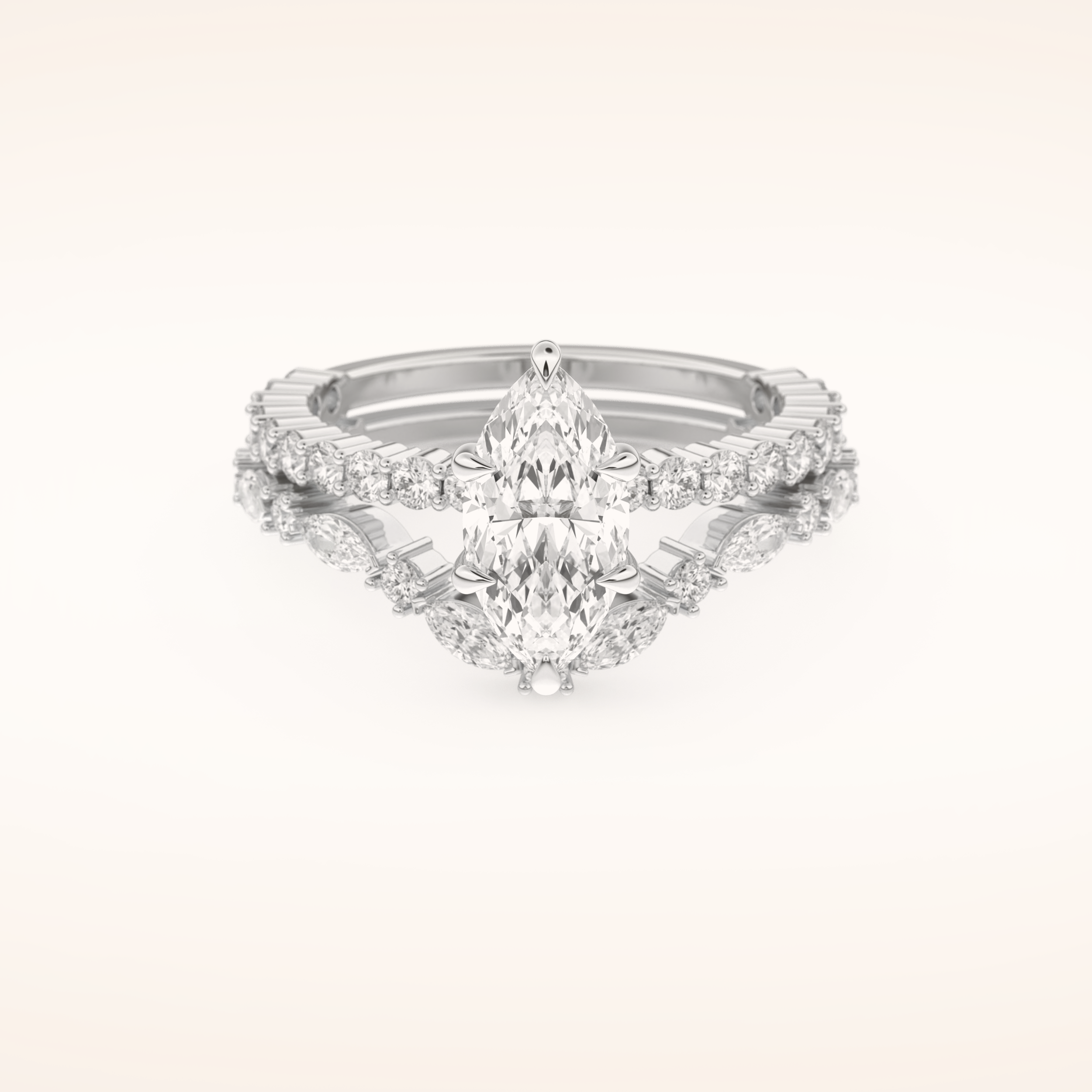 1.08 CT Marquise Cut Pave Moissanite Bridal Set 1