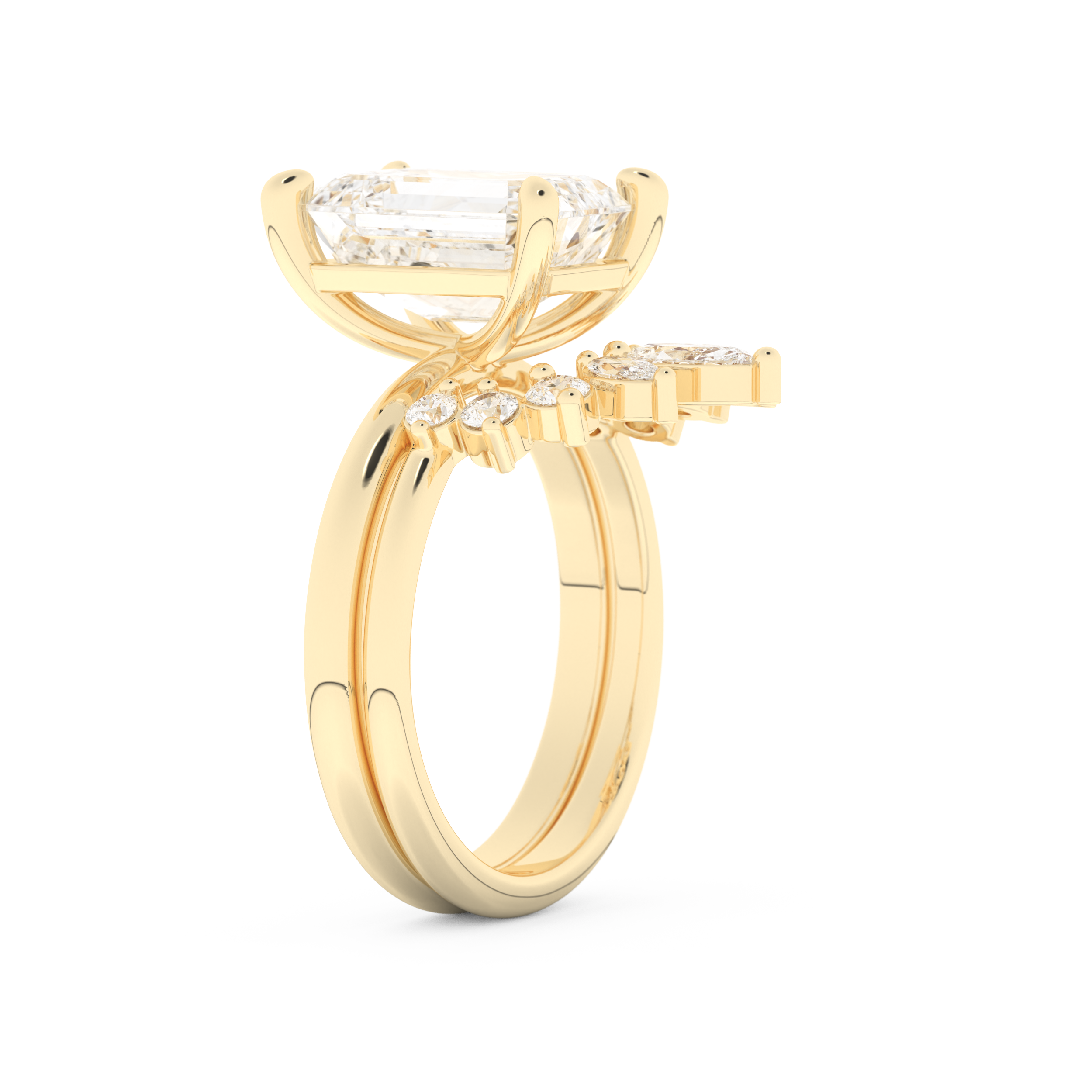 Emerald Cut Moissanite Bridal Set with Solitaire Settings– 3.71 CT Center, 0.41 TCW Accents 10