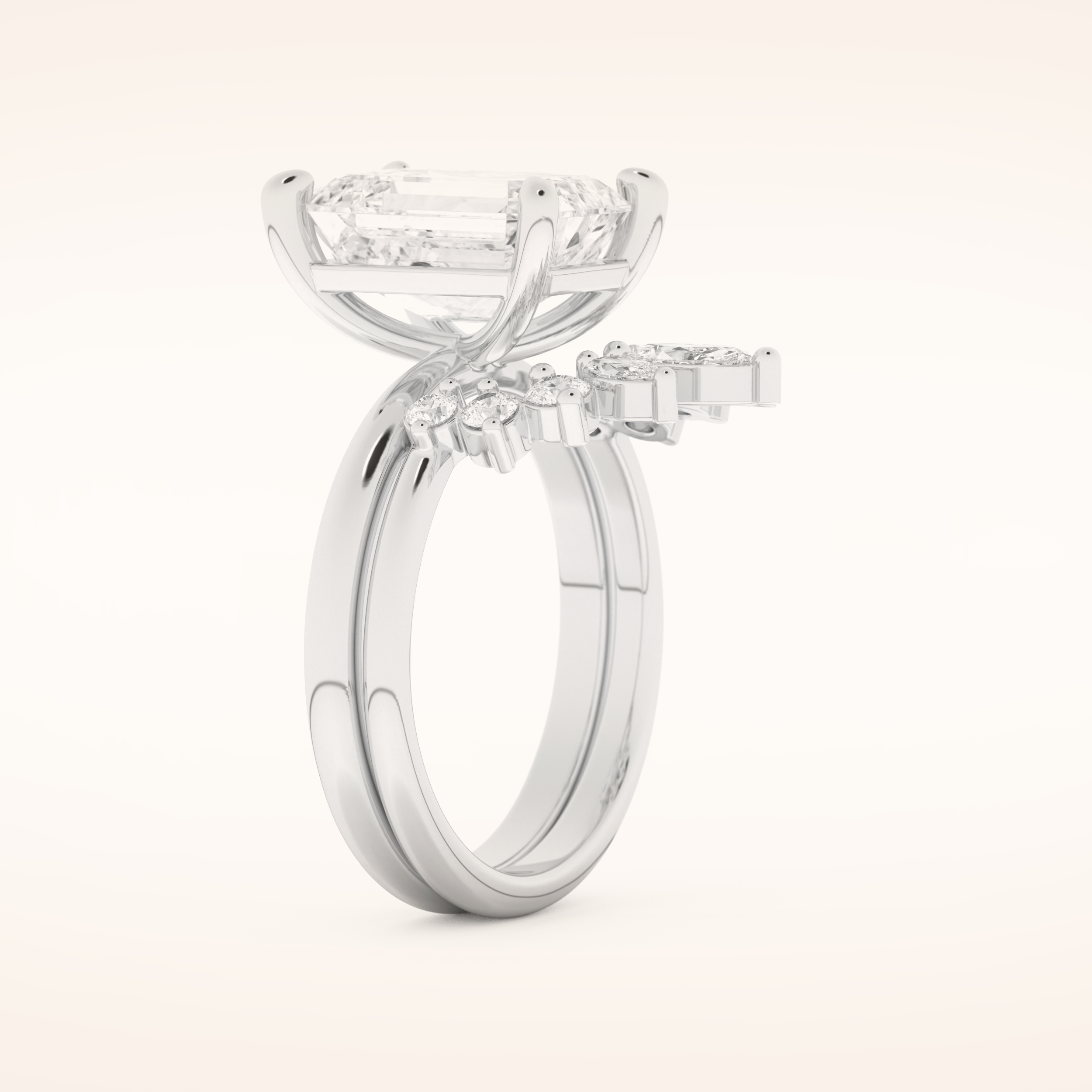 3.71 CT Emerald Cut Solitaire Moissanite Bridal Set 4