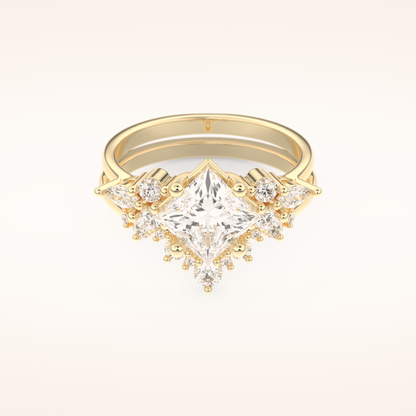 1.72 CT Princess Cut Cluster Moissanite Bridal Set