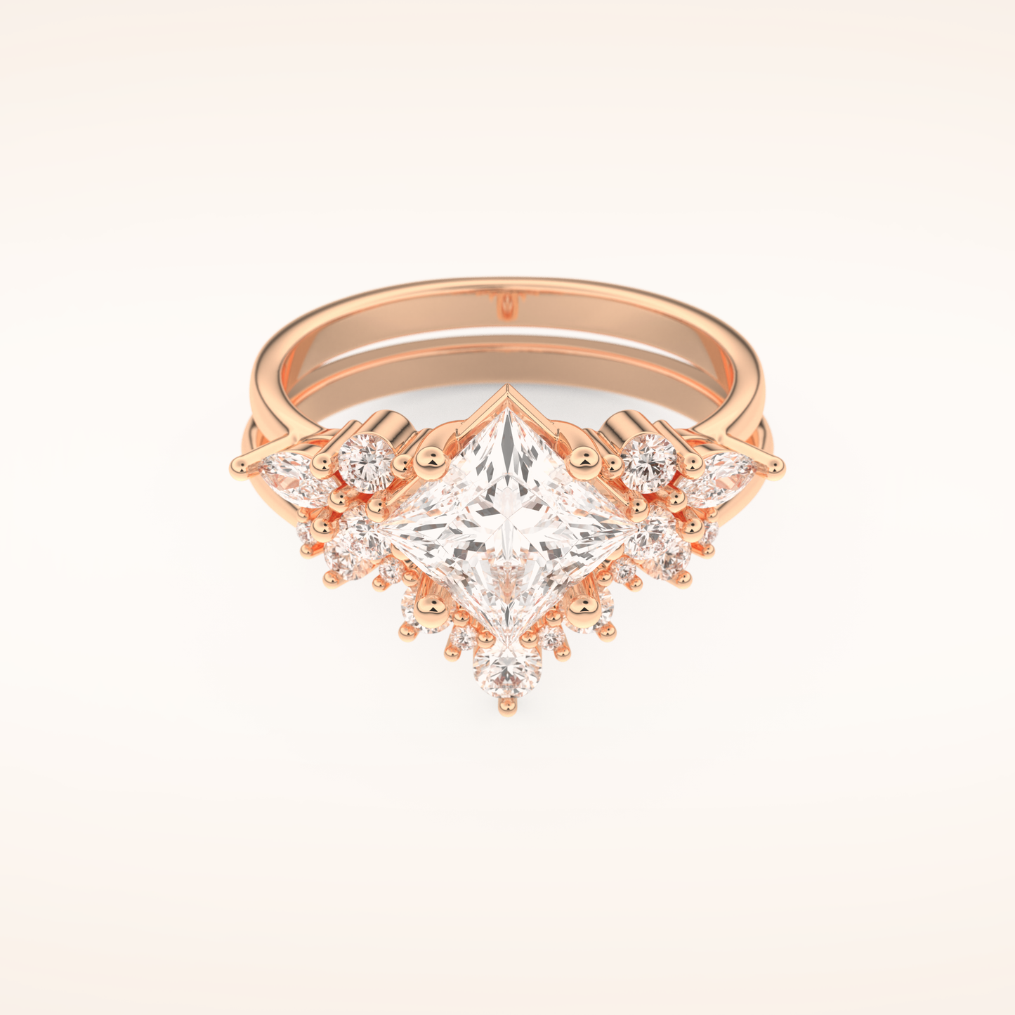 1.72 CT Princess Cut Cluster Moissanite Bridal Set