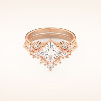 1.72 CT Princess Cut Cluster Moissanite Bridal Set