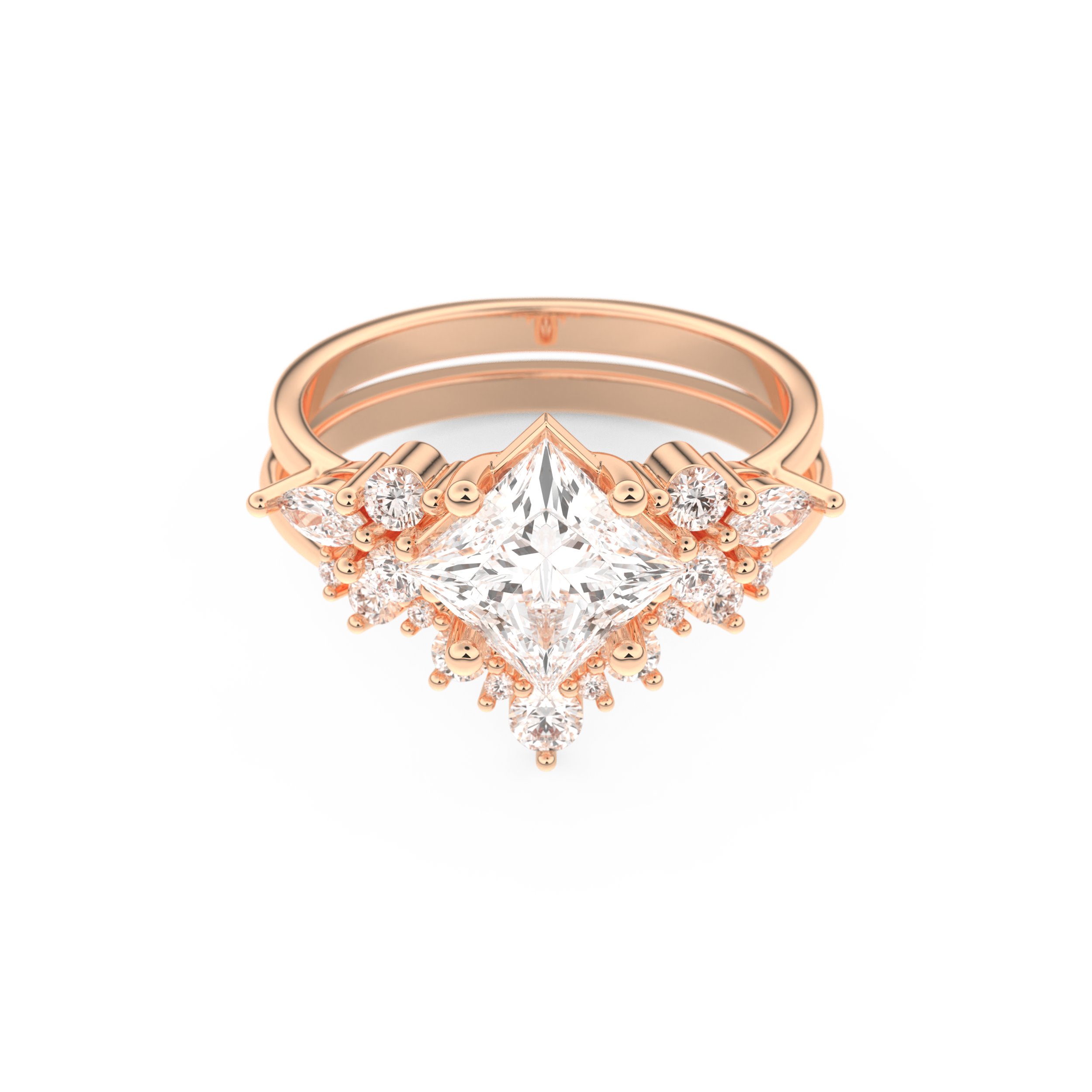 Princess Cut Moissanite Bridal Set with Cluster Settings– 1.72 CT Center, 0.47 TCW Accents 13