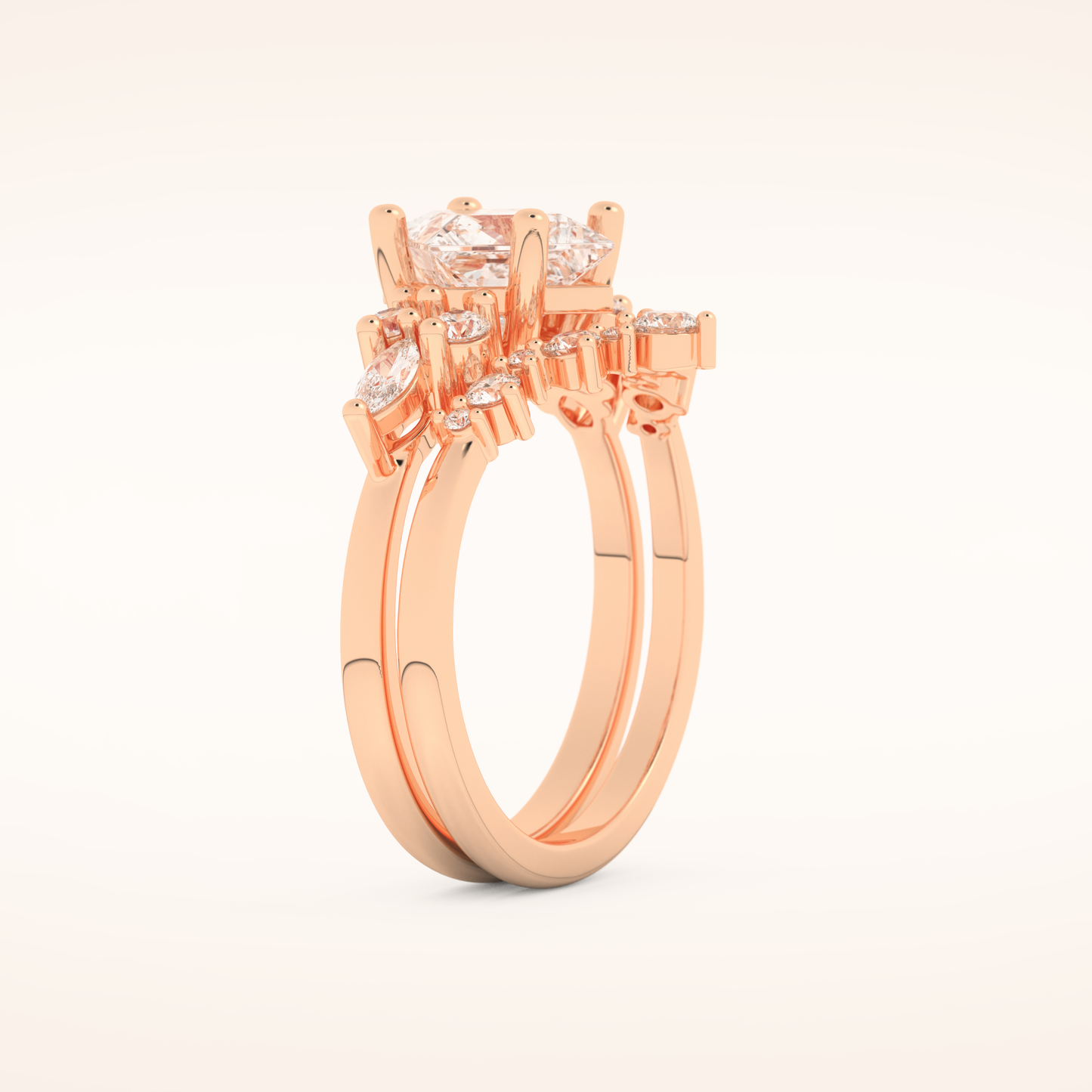 1.72 CT Princess Cut Cluster Moissanite Bridal Set